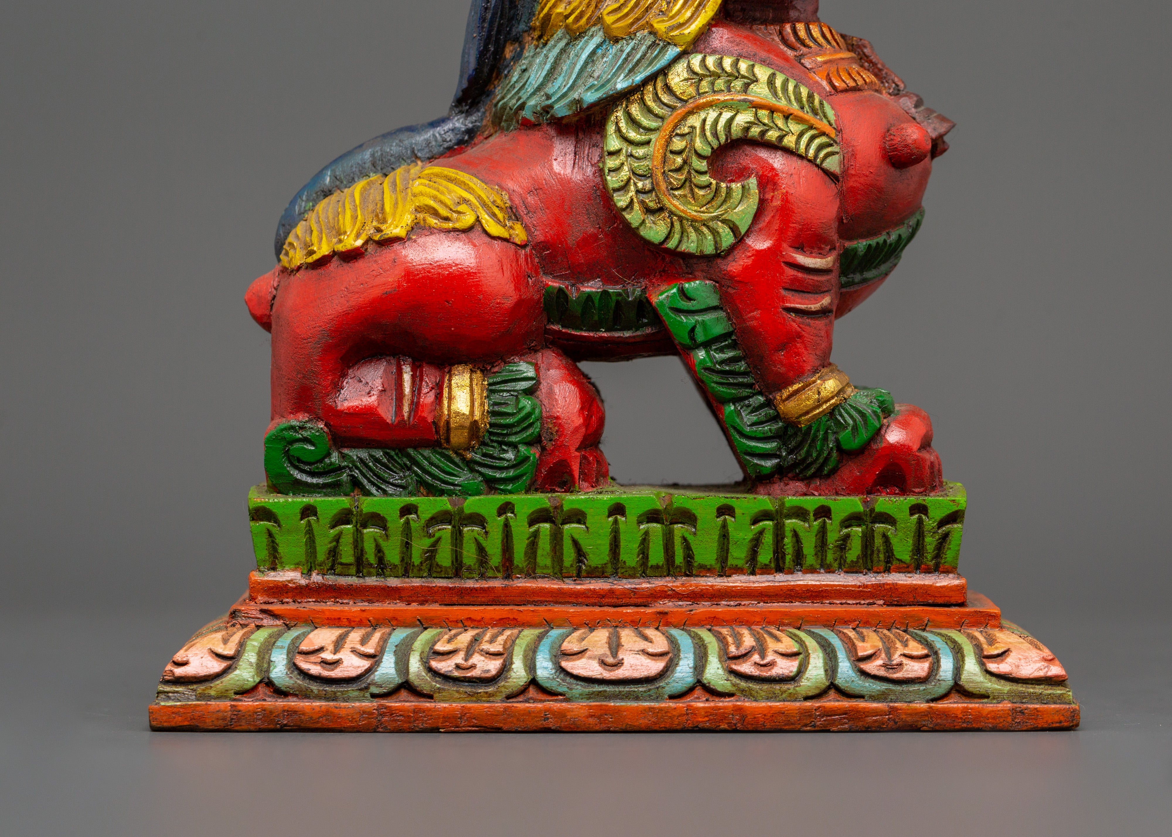 Tibetan Snow Lion Statue Set | Hand-Carved Wooden Guardian Figures for Protection