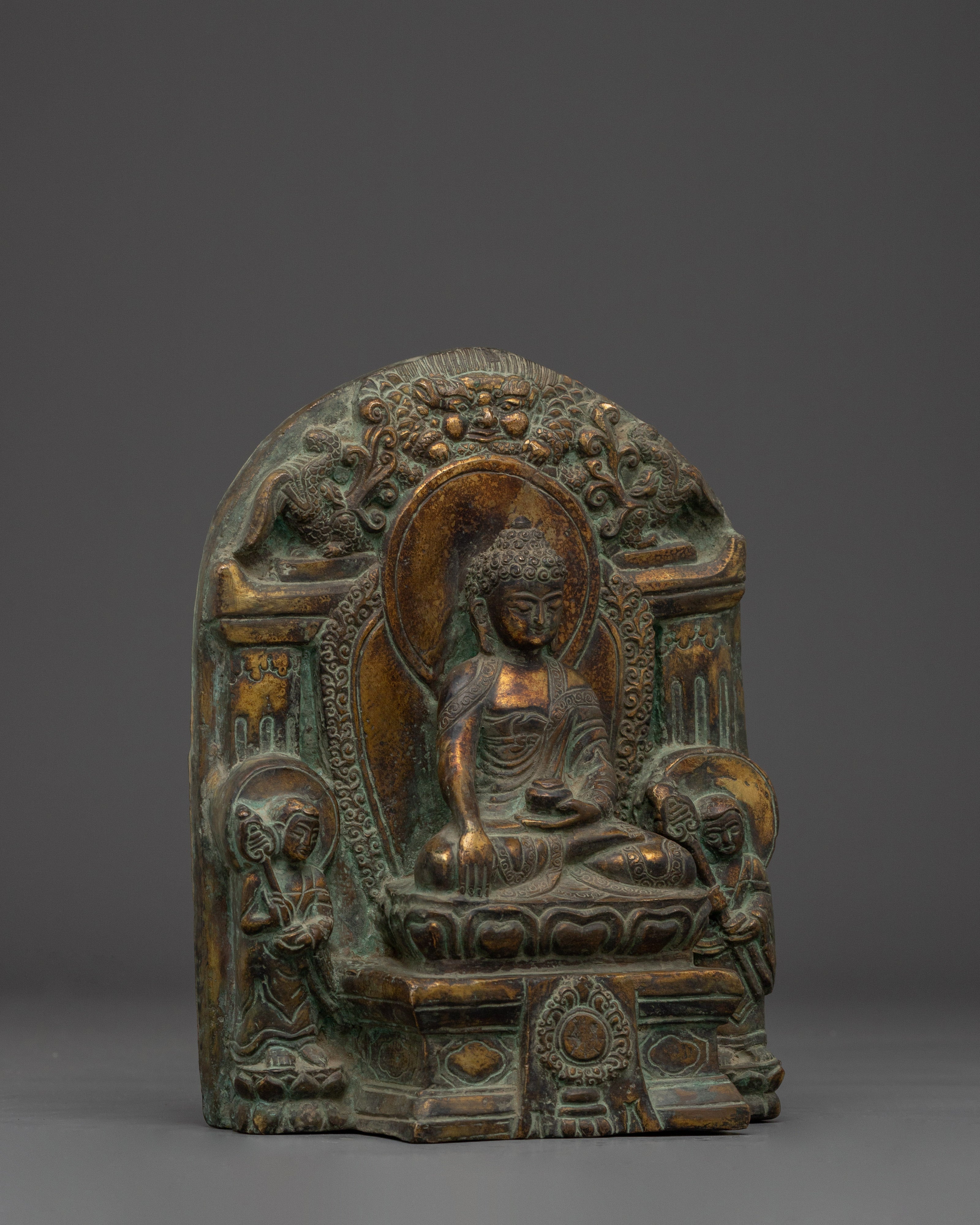 Figurine of Shakyamuni Buddha on Throne | Copper Sculpture