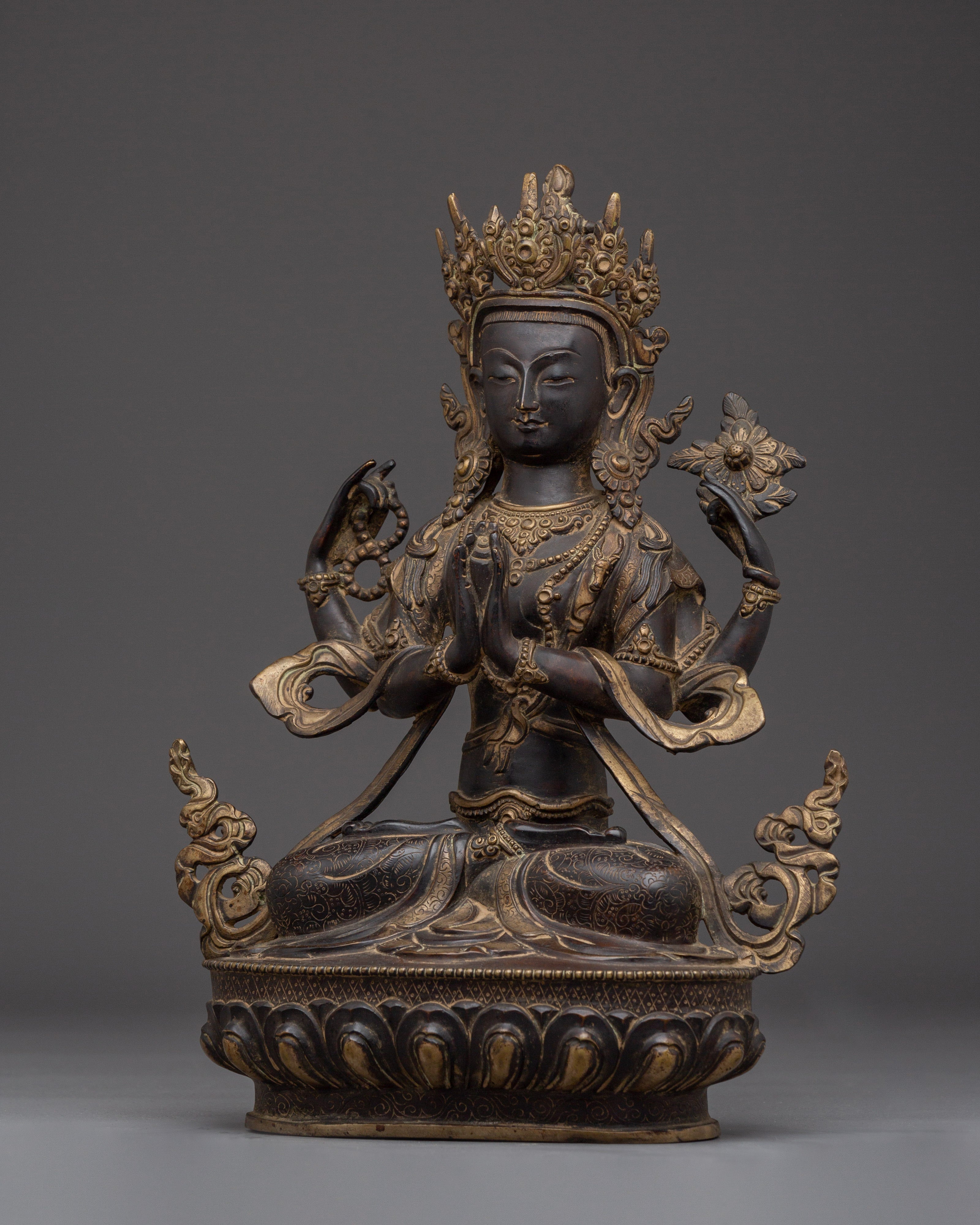 Avalokiteshvara Chenrezig |Black Oxidized Copper