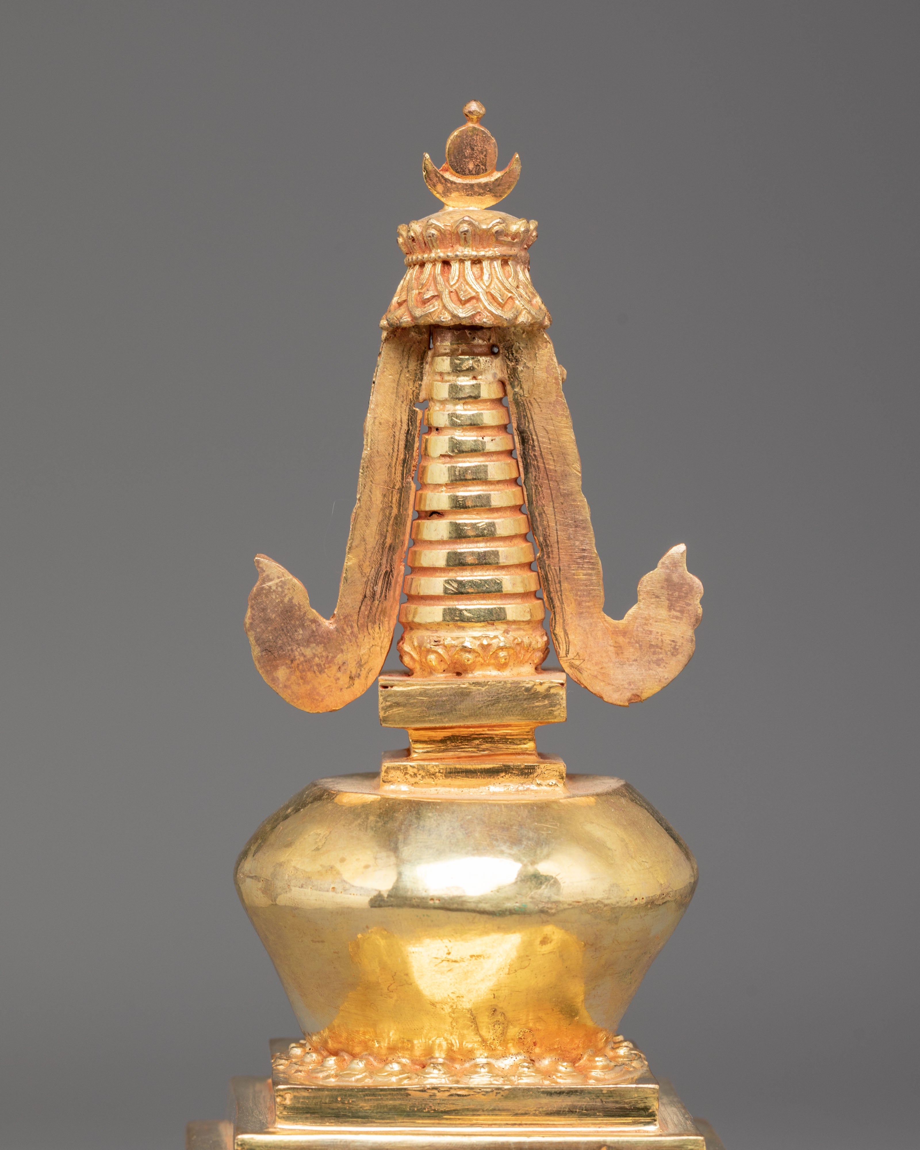 Copper Gold Plated Tibetan Stupa | Sacred Buddhist Shrine Decor