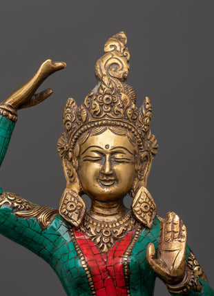 Maya Devi brass statue with Turquoise | Sacred Feminine Art