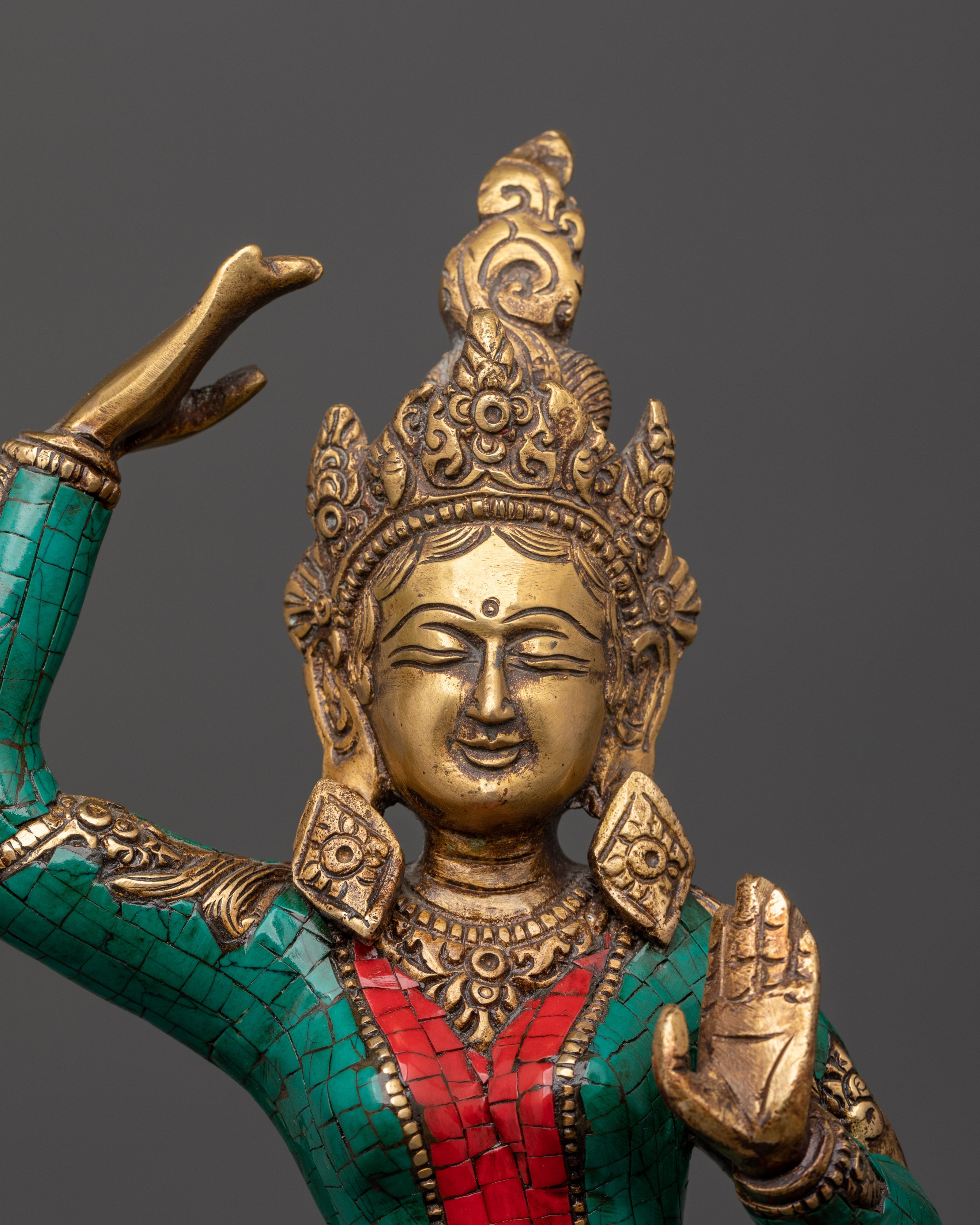 Maya Devi brass statue with Turquoise | Sacred Feminine Art