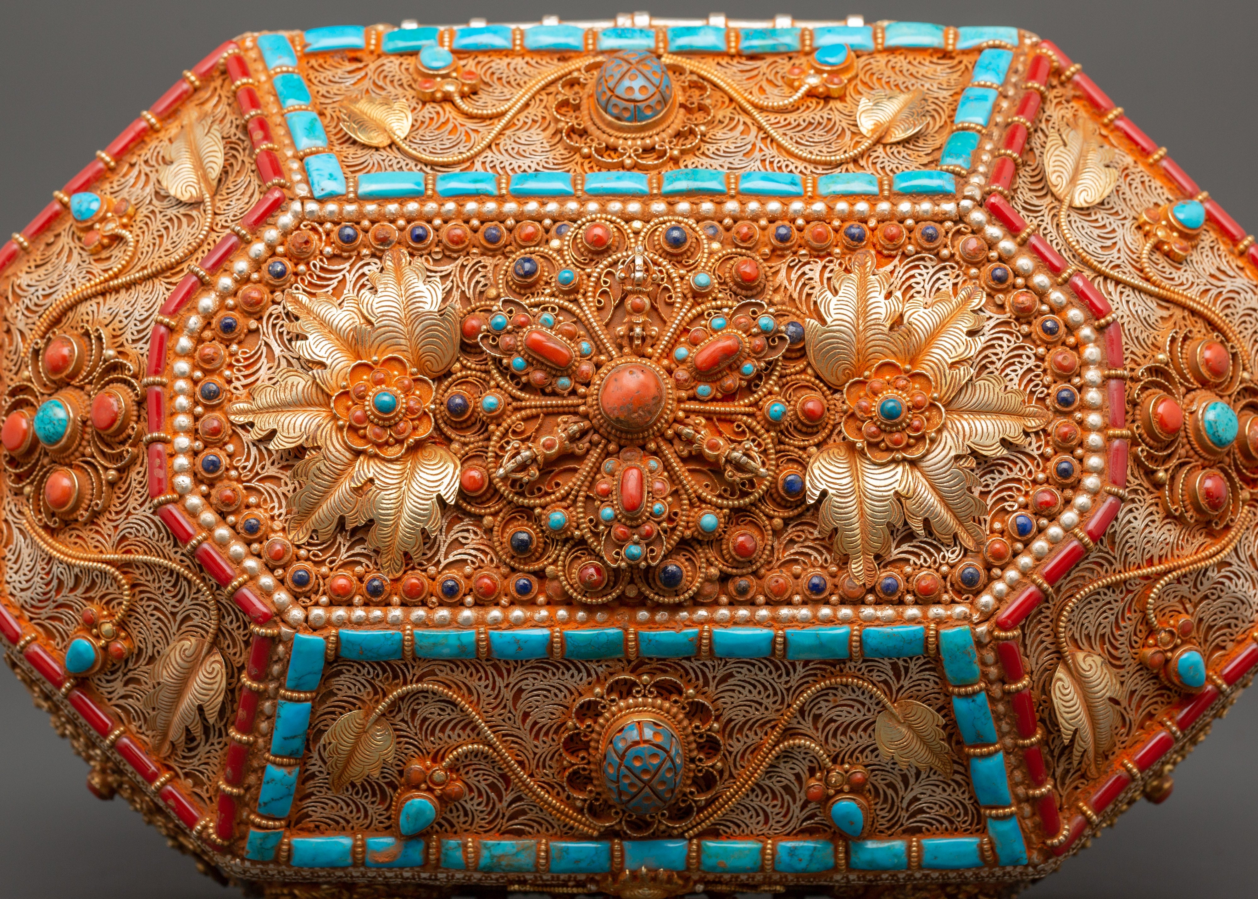 Himalayan Box with Filigree Work | Sacred Gemstone Inlay