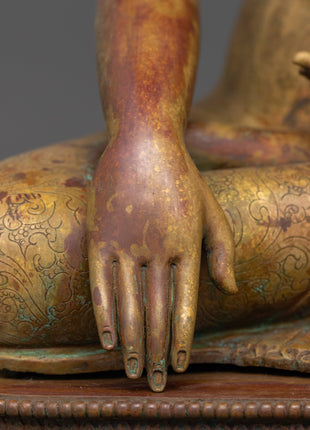 Tranquil Shakyamuni Buddha in Bhumisparsha Mudra | Gold-Plated Copper