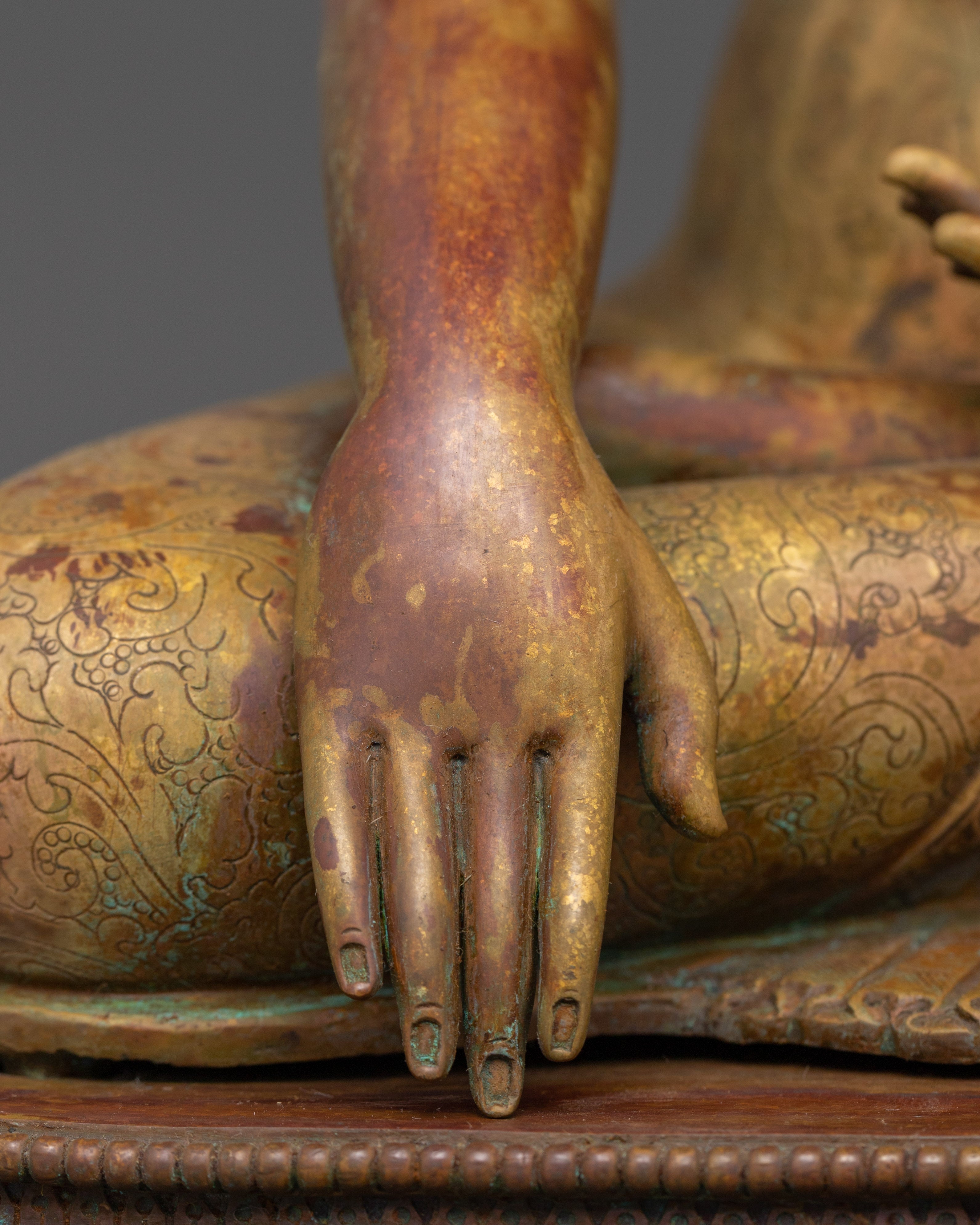 Tranquil Shakyamuni Buddha in Bhumisparsha Mudra | Gold-Plated Copper