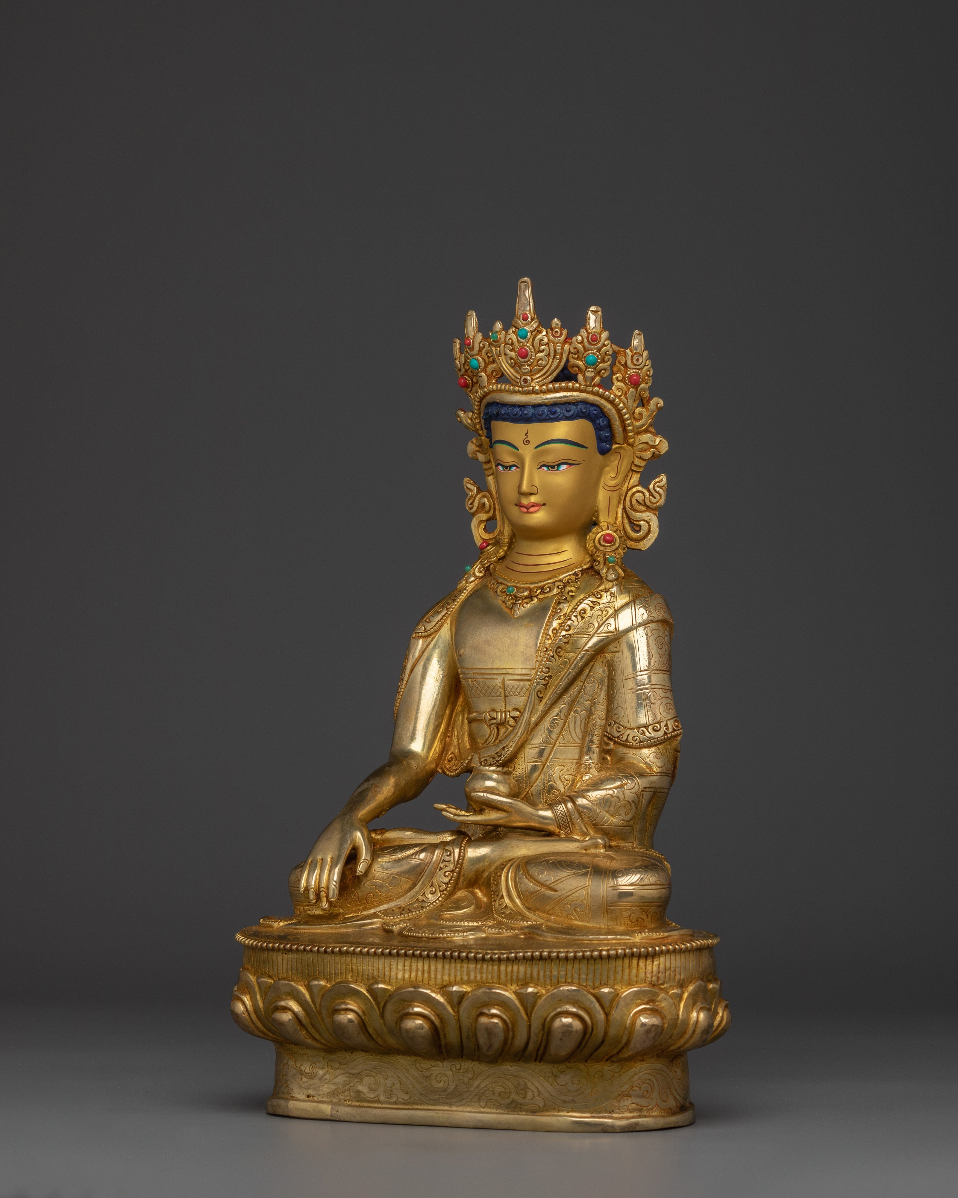 Awakened Royal Crown Shakyamuni Buddha Statue | Himalayan Golden Art