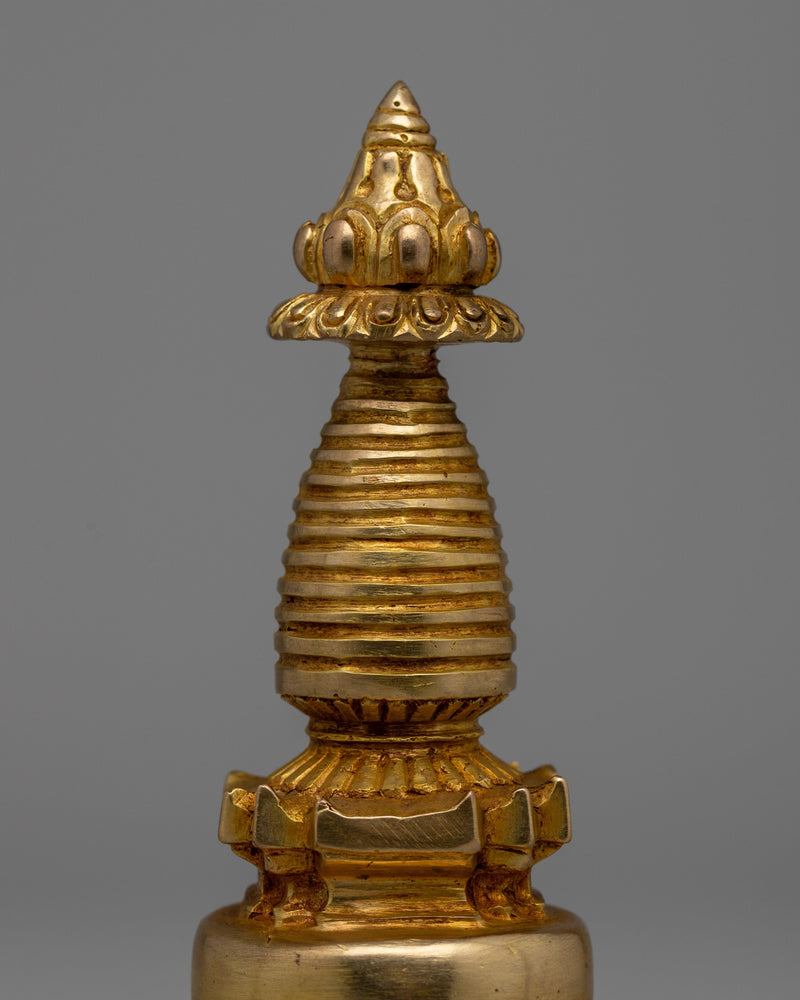 Gold-Plated Tibetan Buddhist Stupa | Enhancing Mindfulness and Spiritual Energy