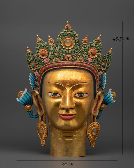 Gold-Plated Crowned Buddha Head | Himalayan Altar Decor