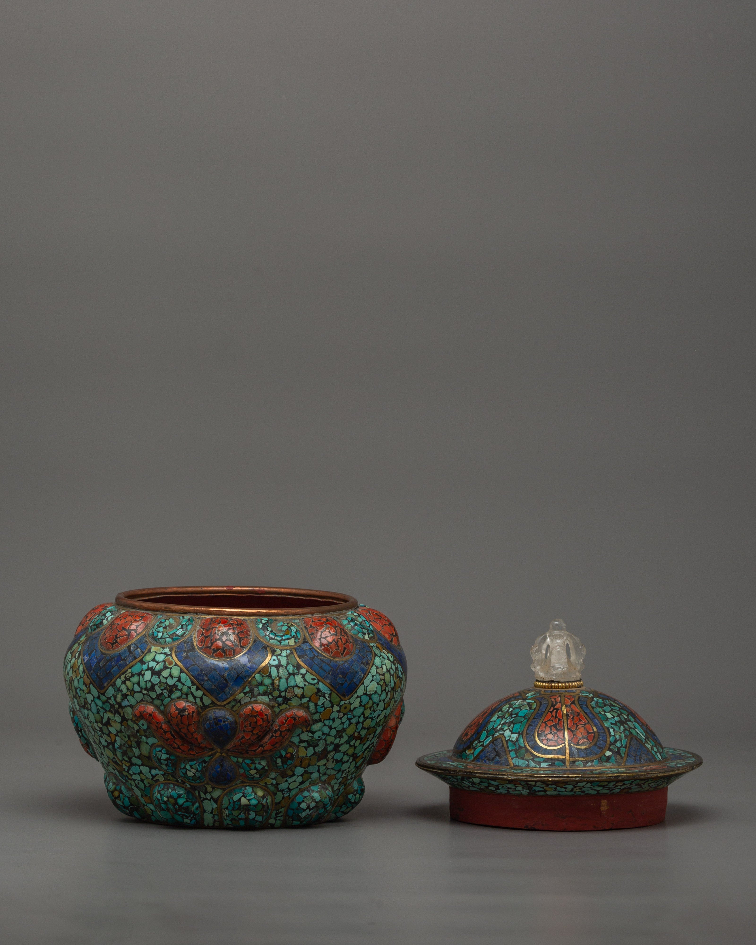 Tibetan Ceremonial Rice Pot | Buddhist Offering Bowl for Meditation Spaces