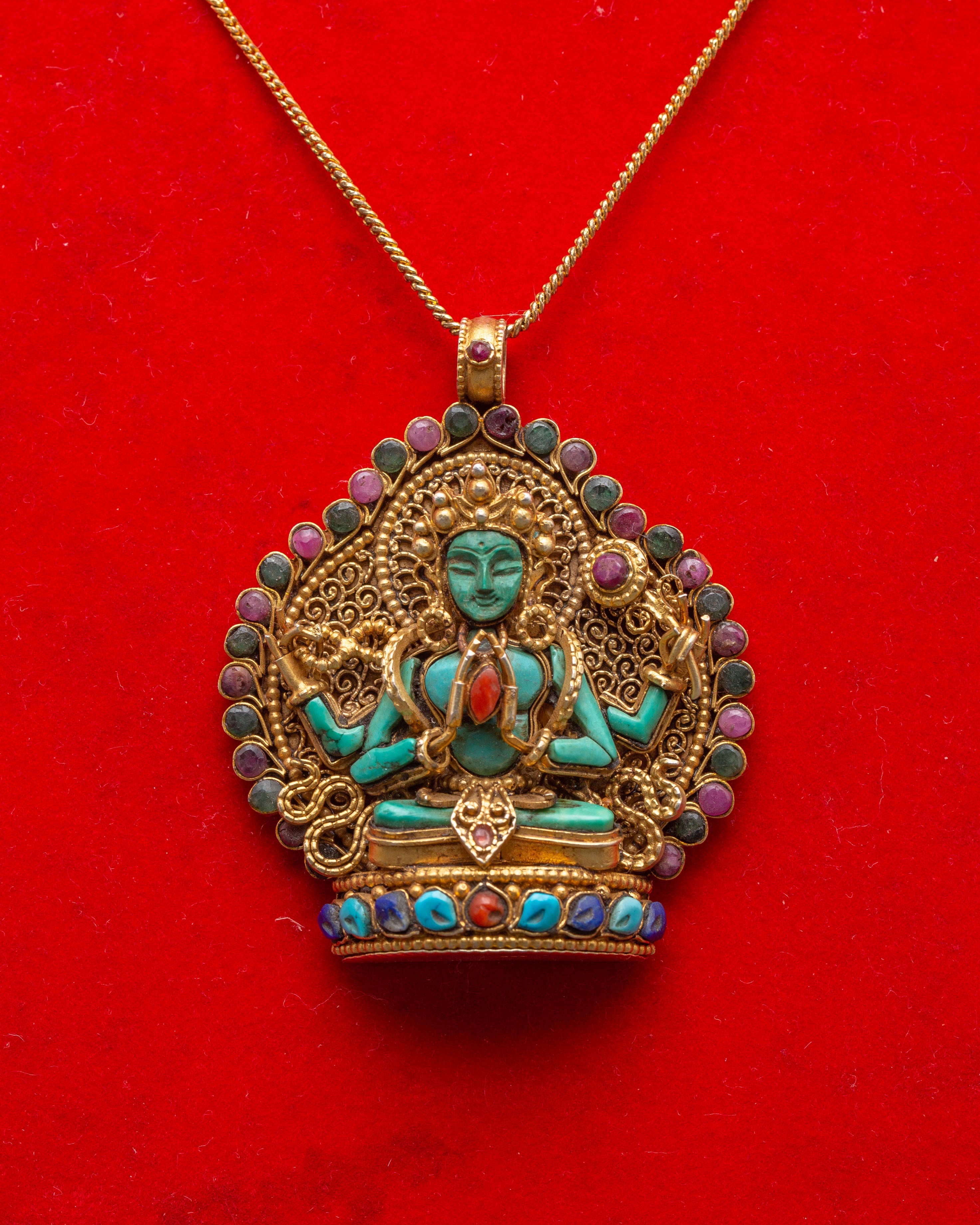 Traditional Chenrezig Statue Locket | Deity of Compassion