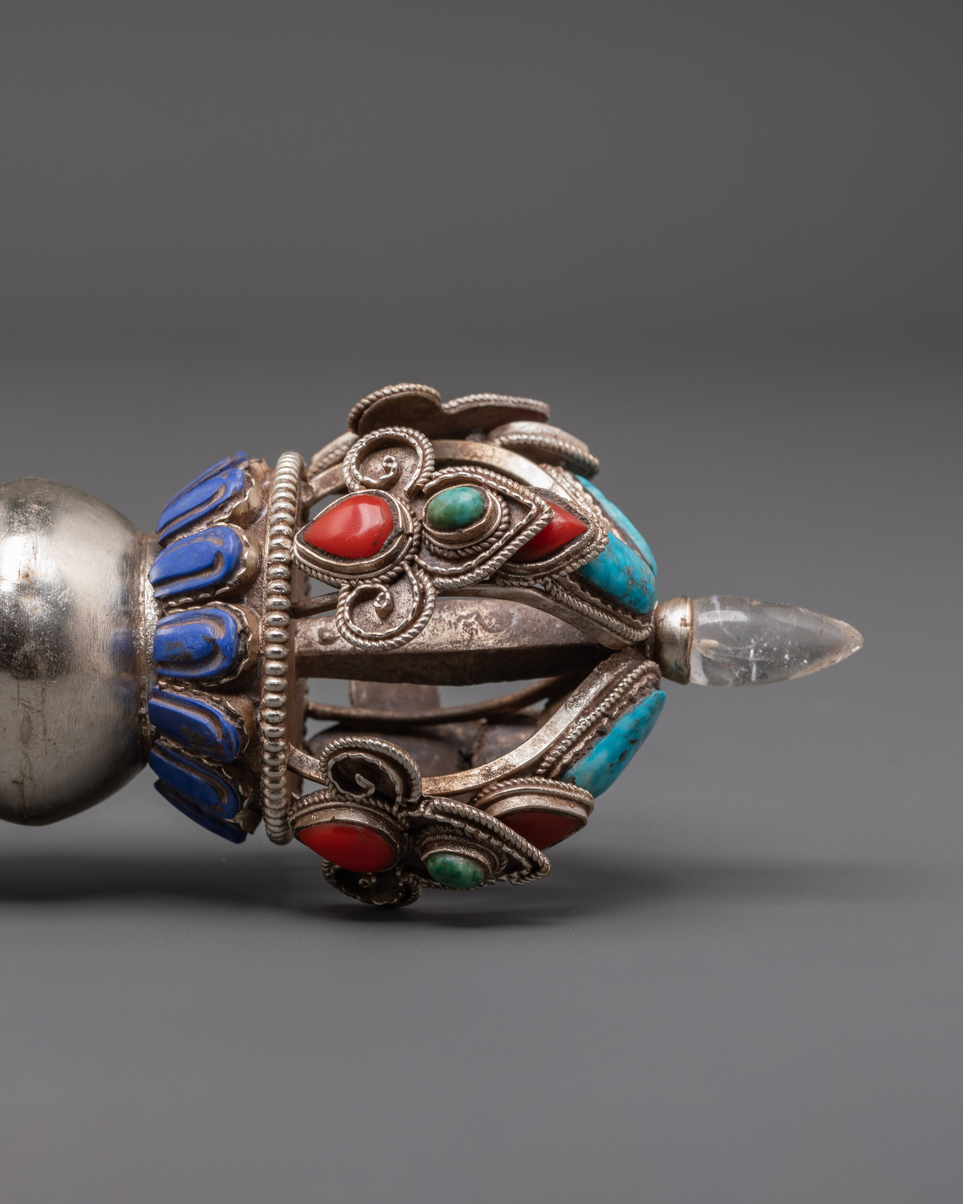 Handcrafted Vajra for Ritual Use | Silver Plated Vajra with Lapis Lazuli