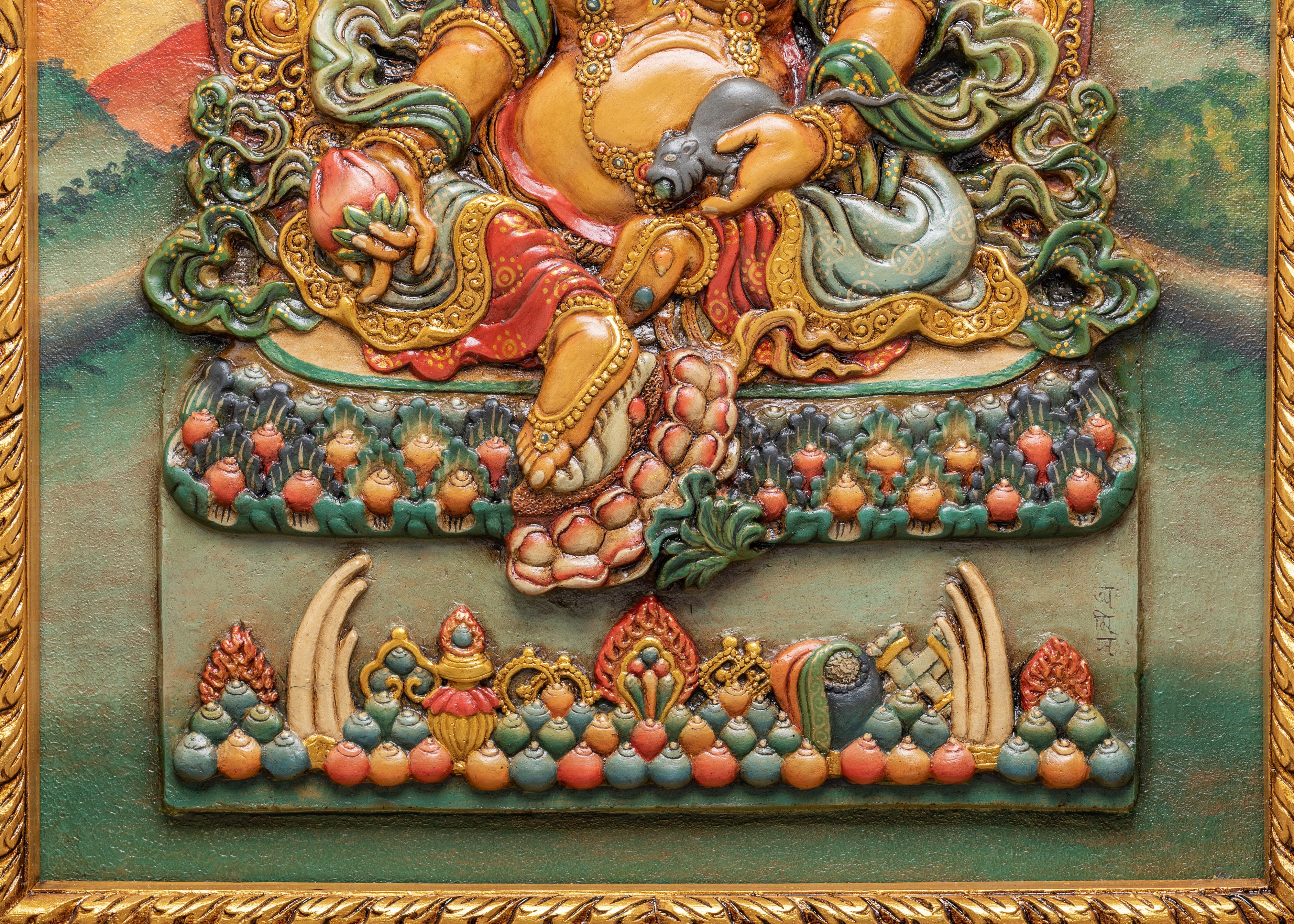 Tibetan Dzambhala Relief Art Wall Hanging | Spiritual Wealth & Prosperity Wall Art