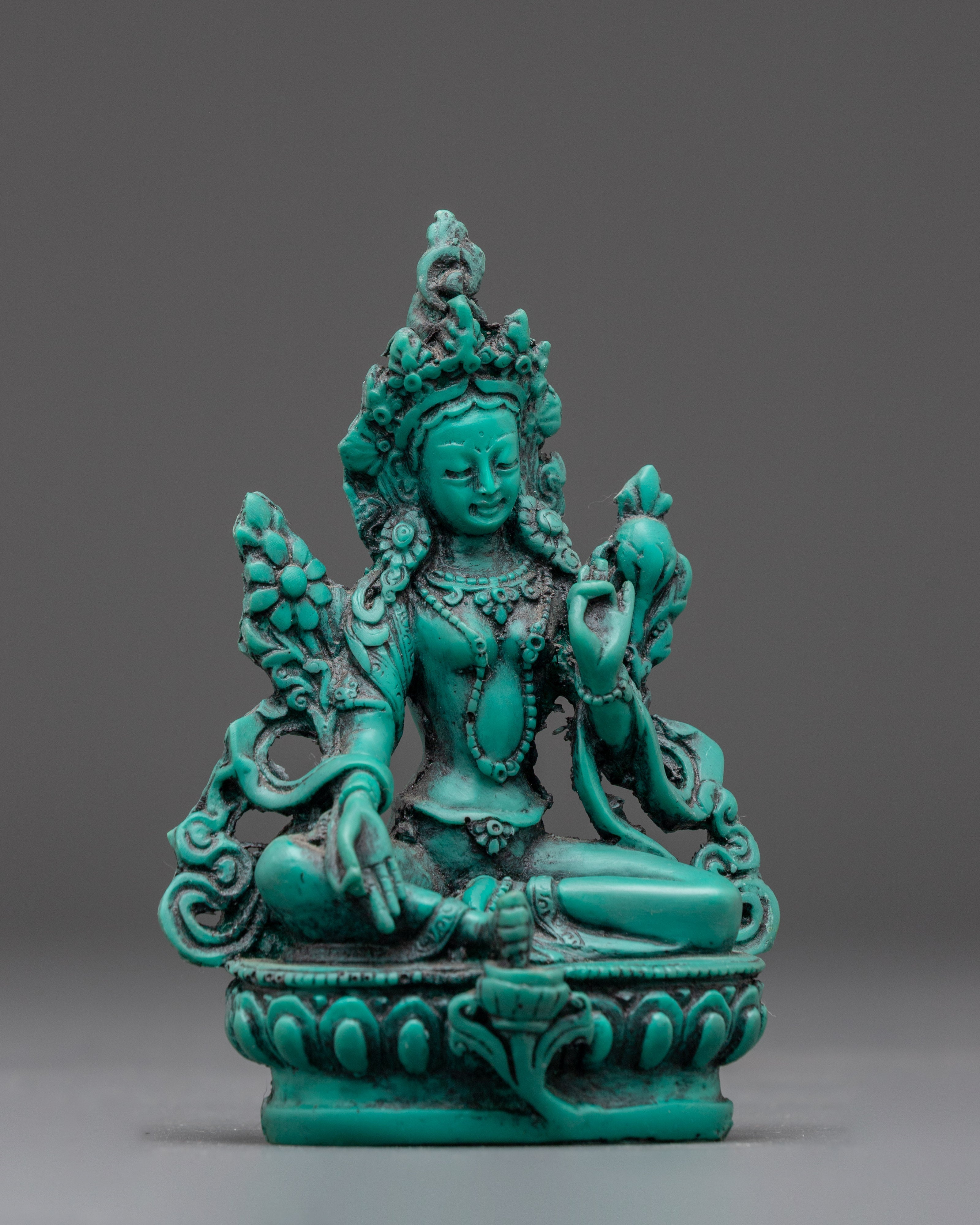 Tibetan Buddhist Goddess Green Tara | Handcrafted Turquoise Art with Spiritual Energy