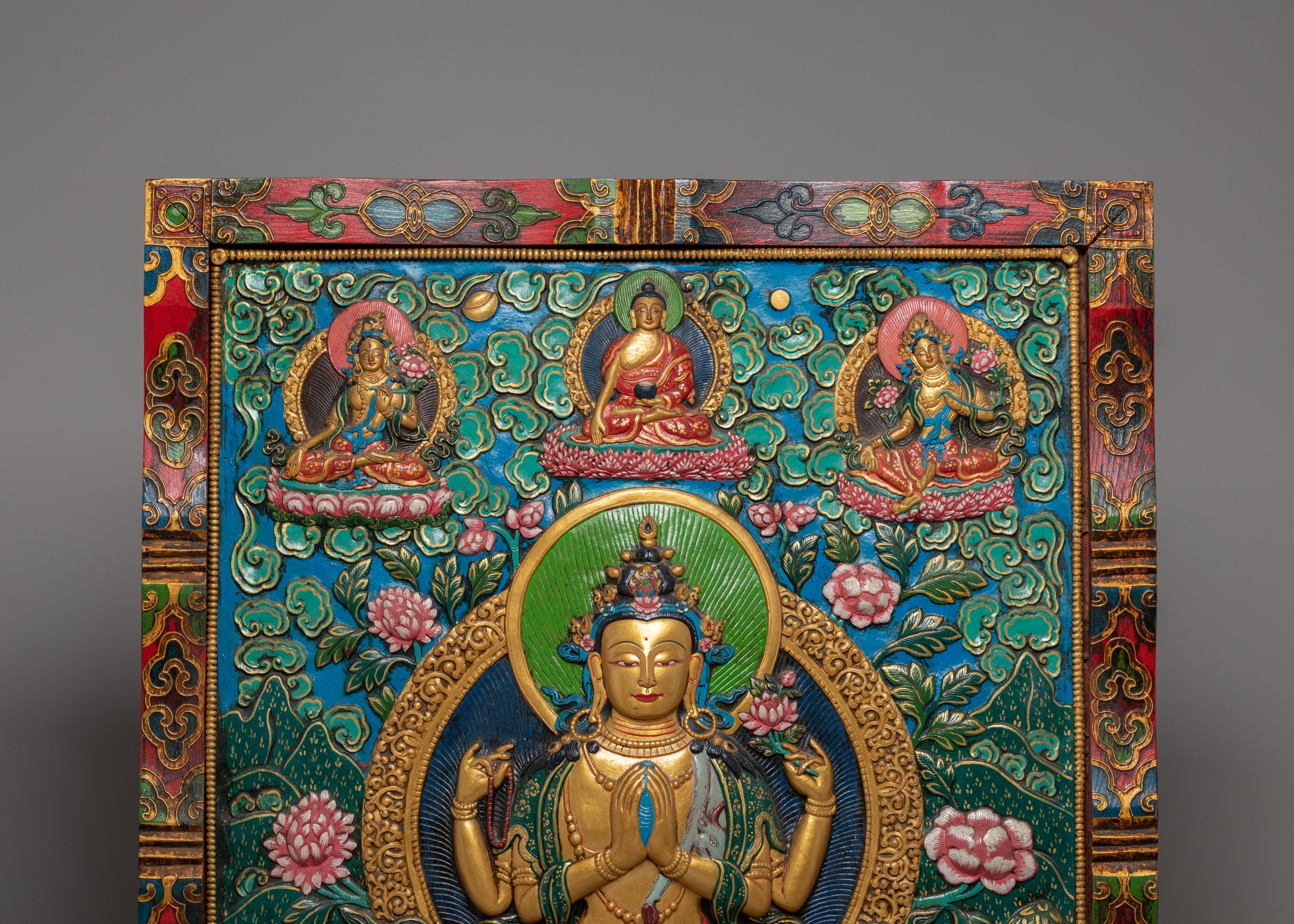Bodhisattva Chenresig Thangka Wall Hanging | Tibetan Avalokiteshvara Decor