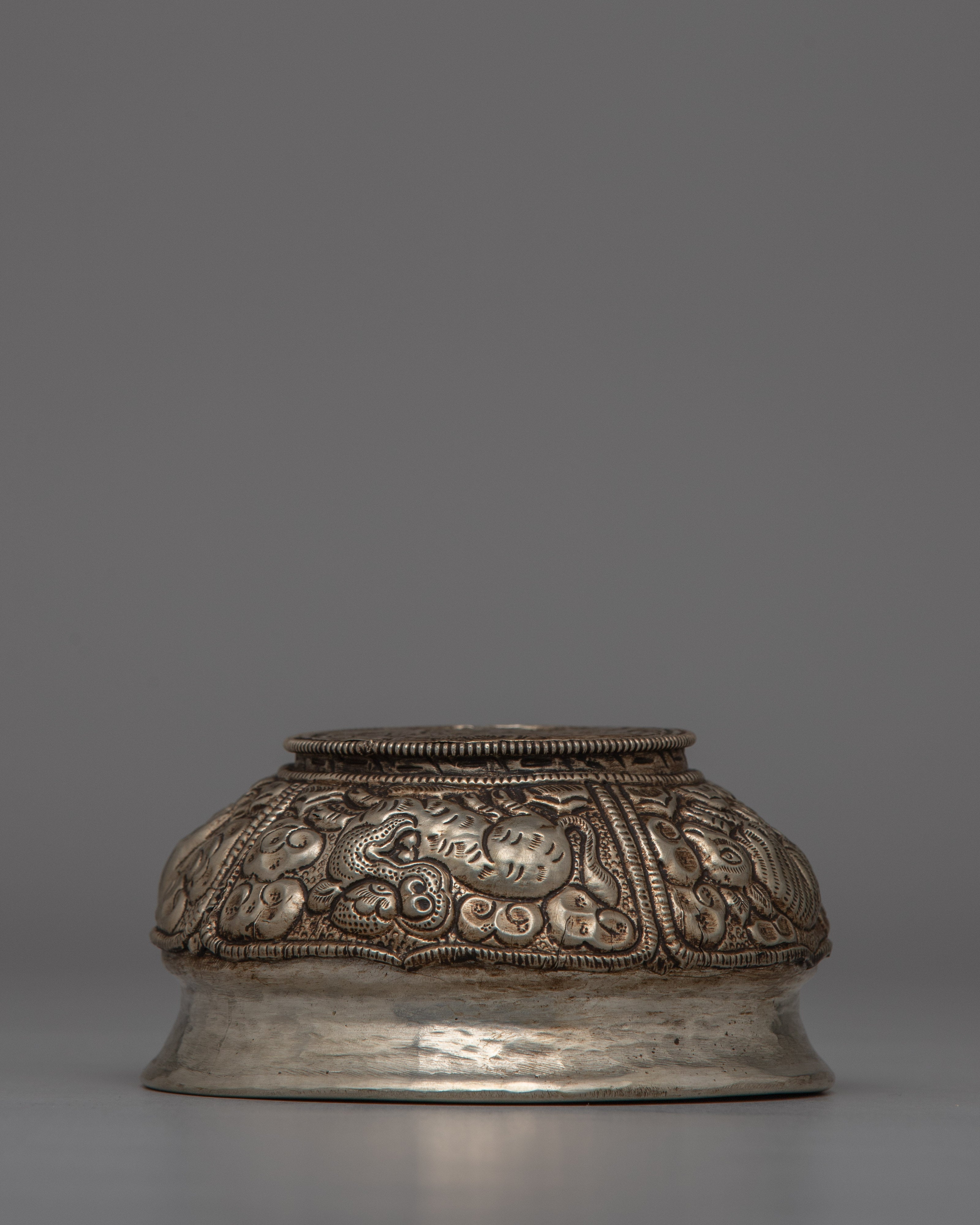 Handcrafted Antique White metal Offering Bowl for Shrines | Symbolizing Prosperity and Abundance