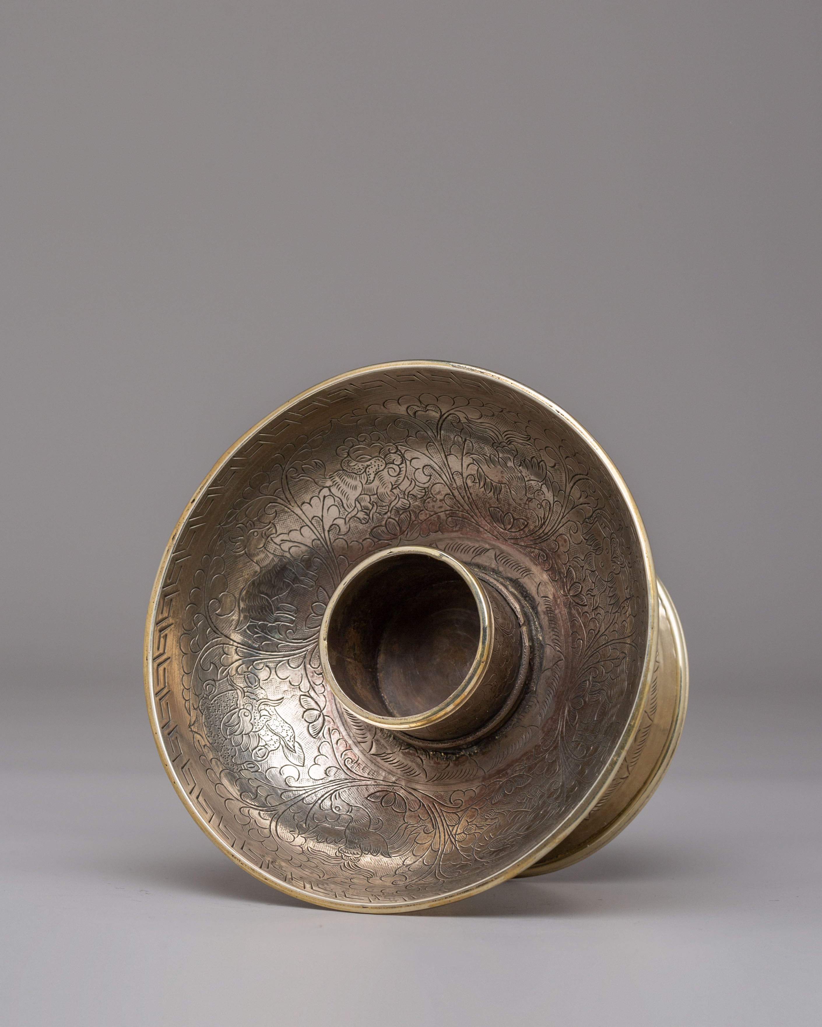 Decorative Ritual Tea Cup Cover | White Metal Sacred Offering