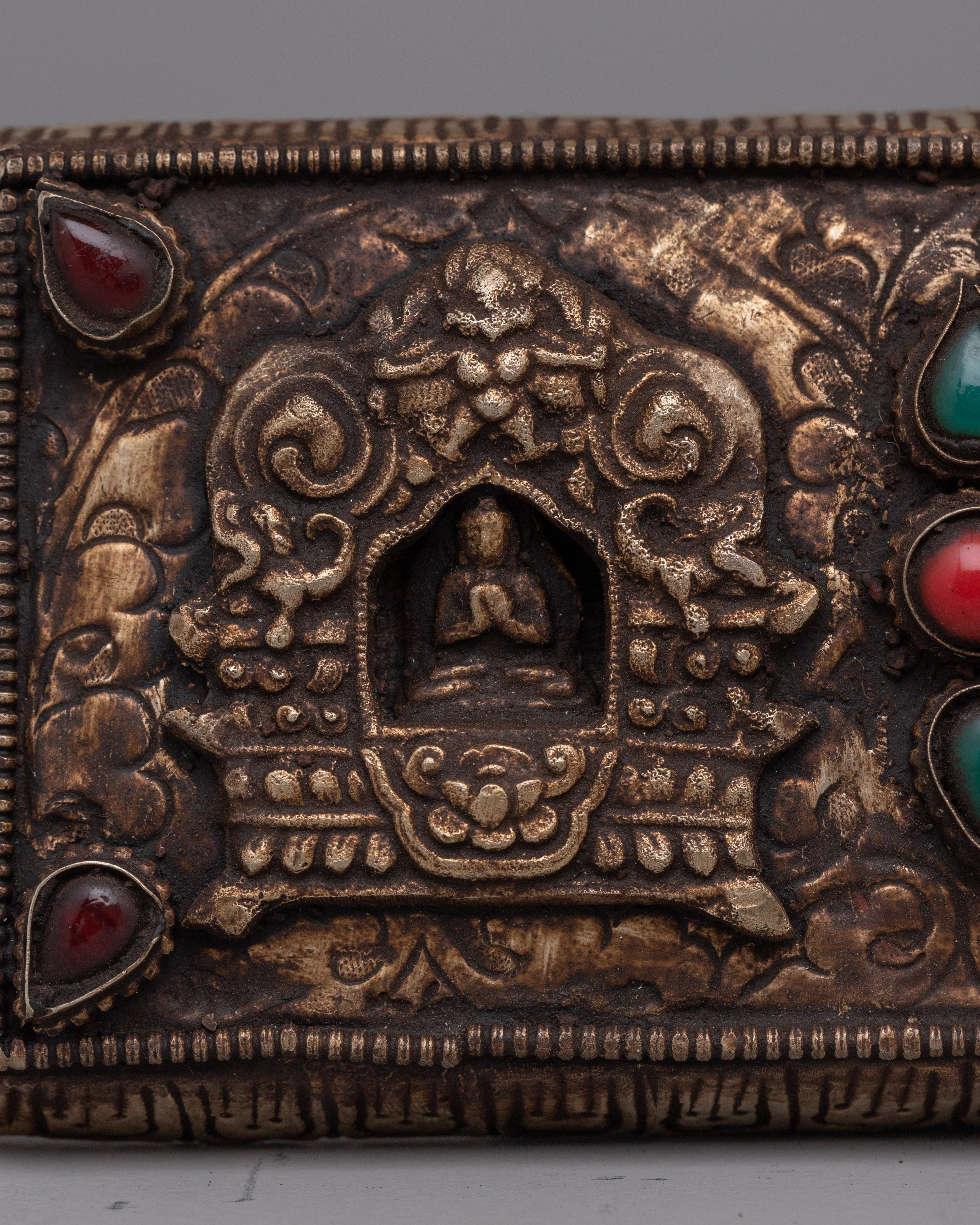 Handcrafted Gold-Plated Tibetan Book Cover | Buddhist Sacred Text Decor