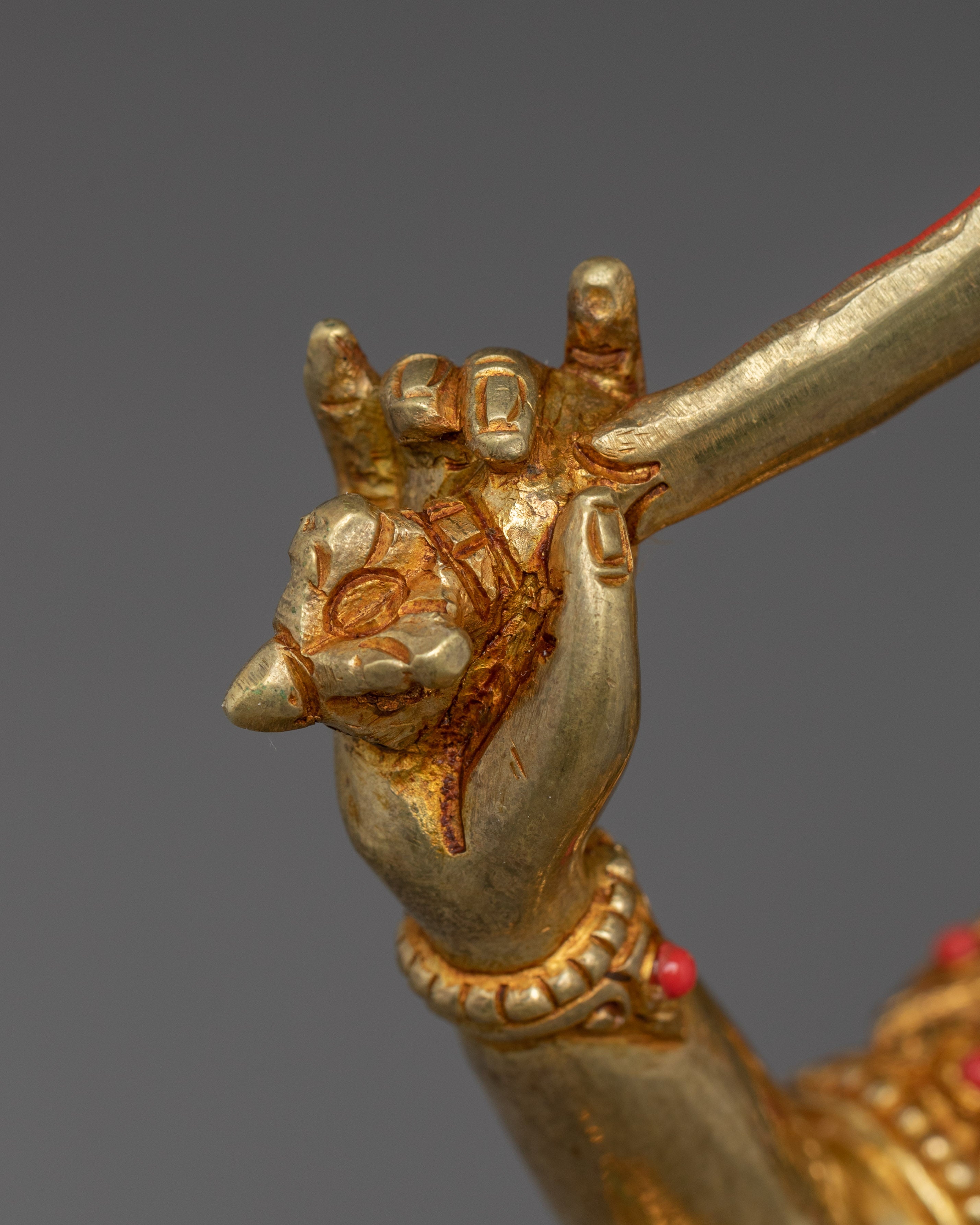 Handmade Manjushri Buddhist Sculpture | Gold Plated Manjushri Statue | Copper & Brass