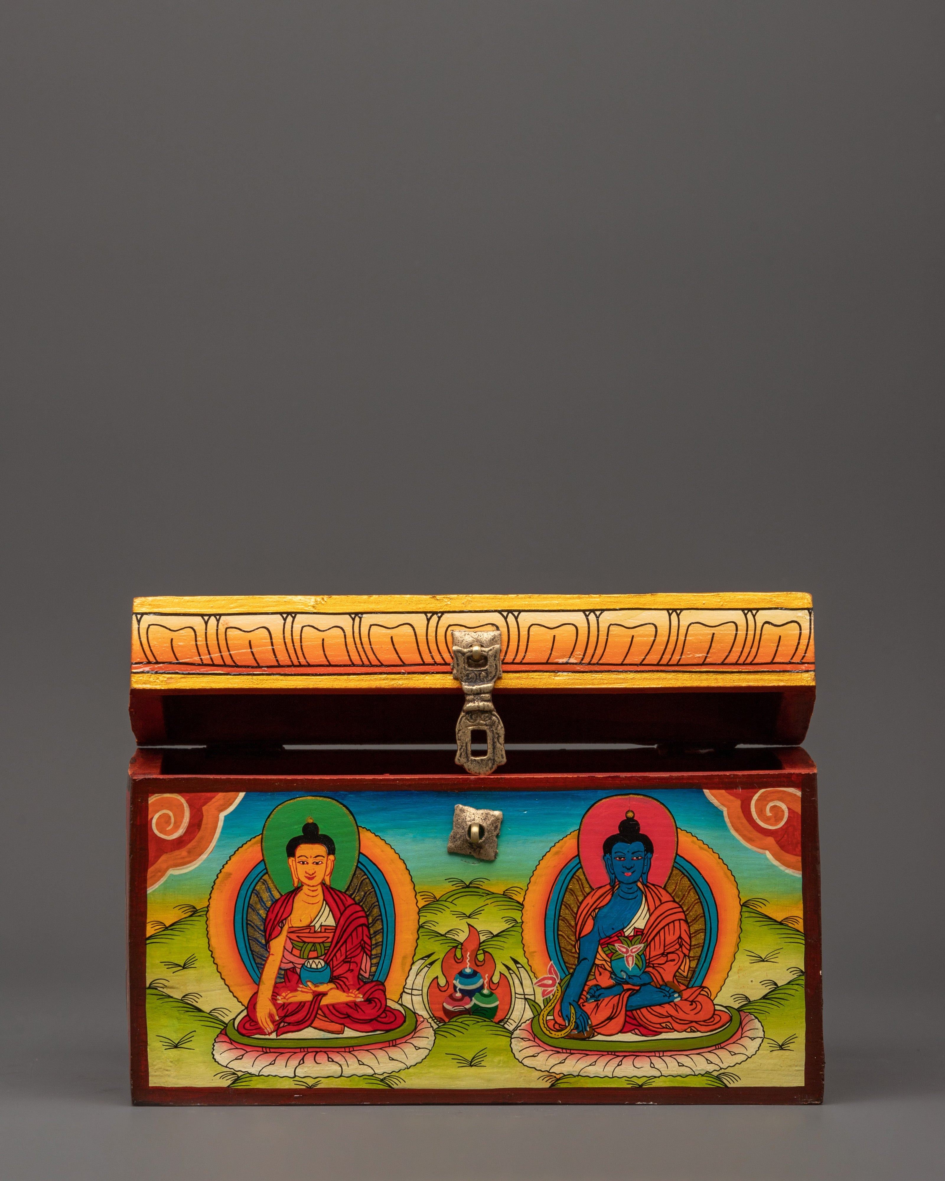 Tibetan Altar Wooden Box | Shakyamuni Buddha and Medicine Buddha