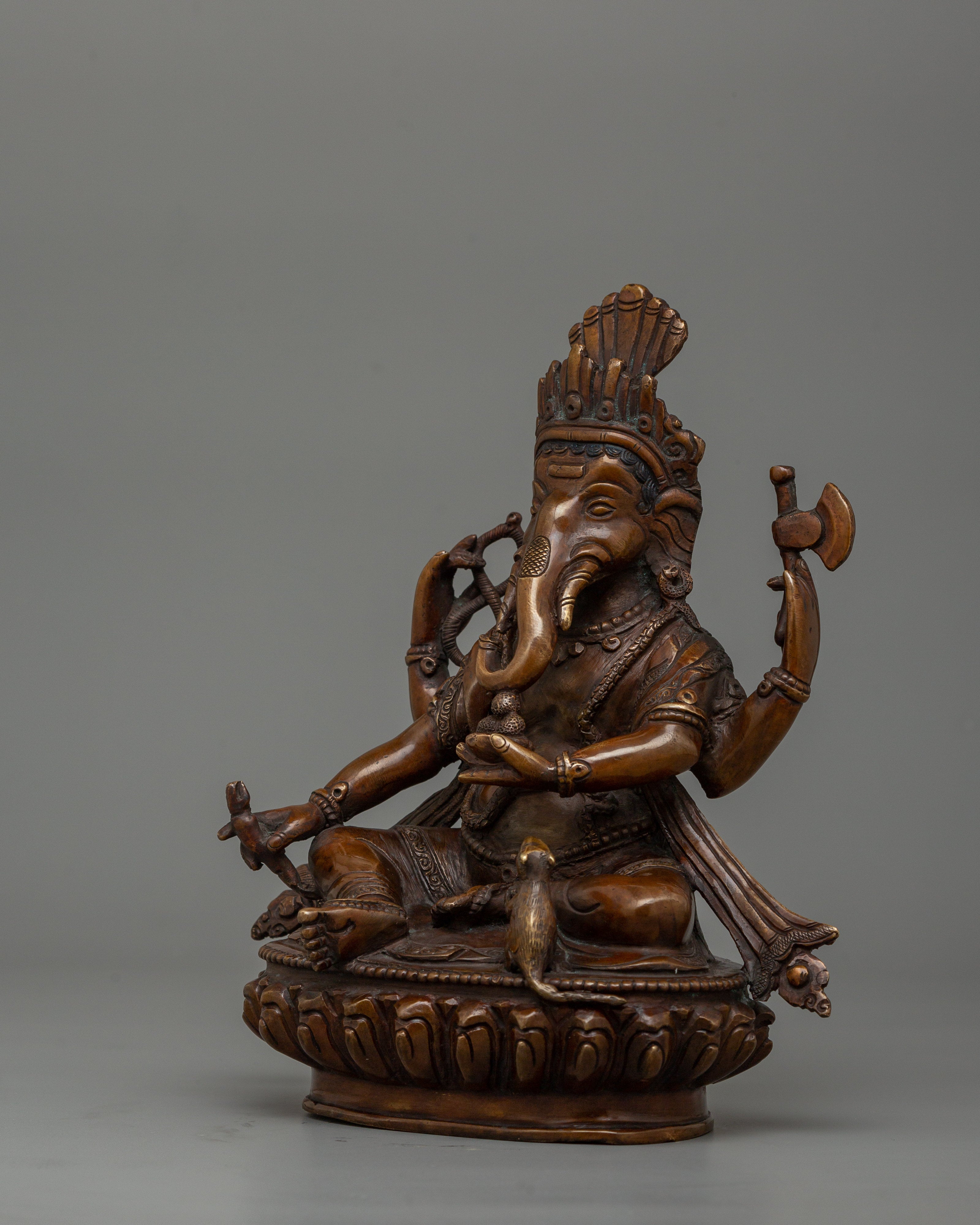 Hindu Deity Ganesh Oxidized Copper Statue | Symbol of Wisdom and Prosperity