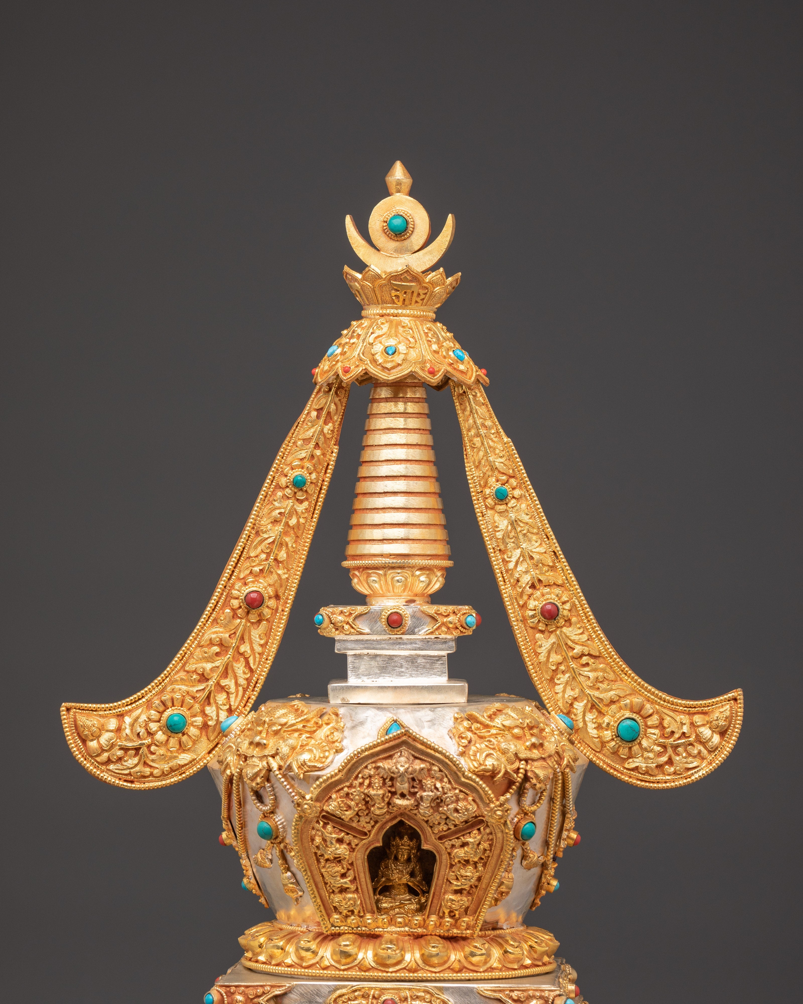 Gold Plated Buddhist Shrine Stupa | Sacred Spiritual Monument for Meditation