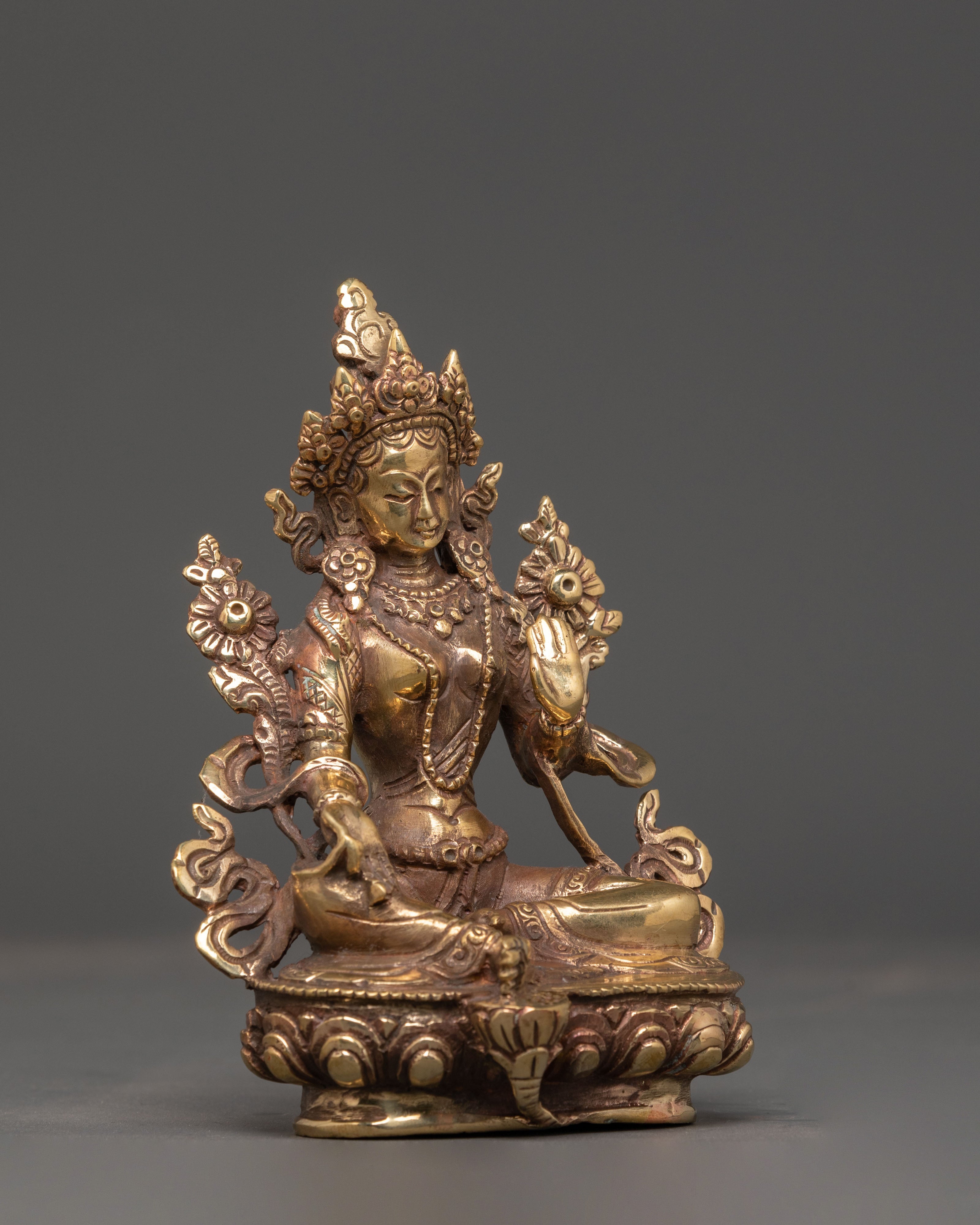 Green Tara Copper Statue | Handcrafted Tibetan Altar Decor