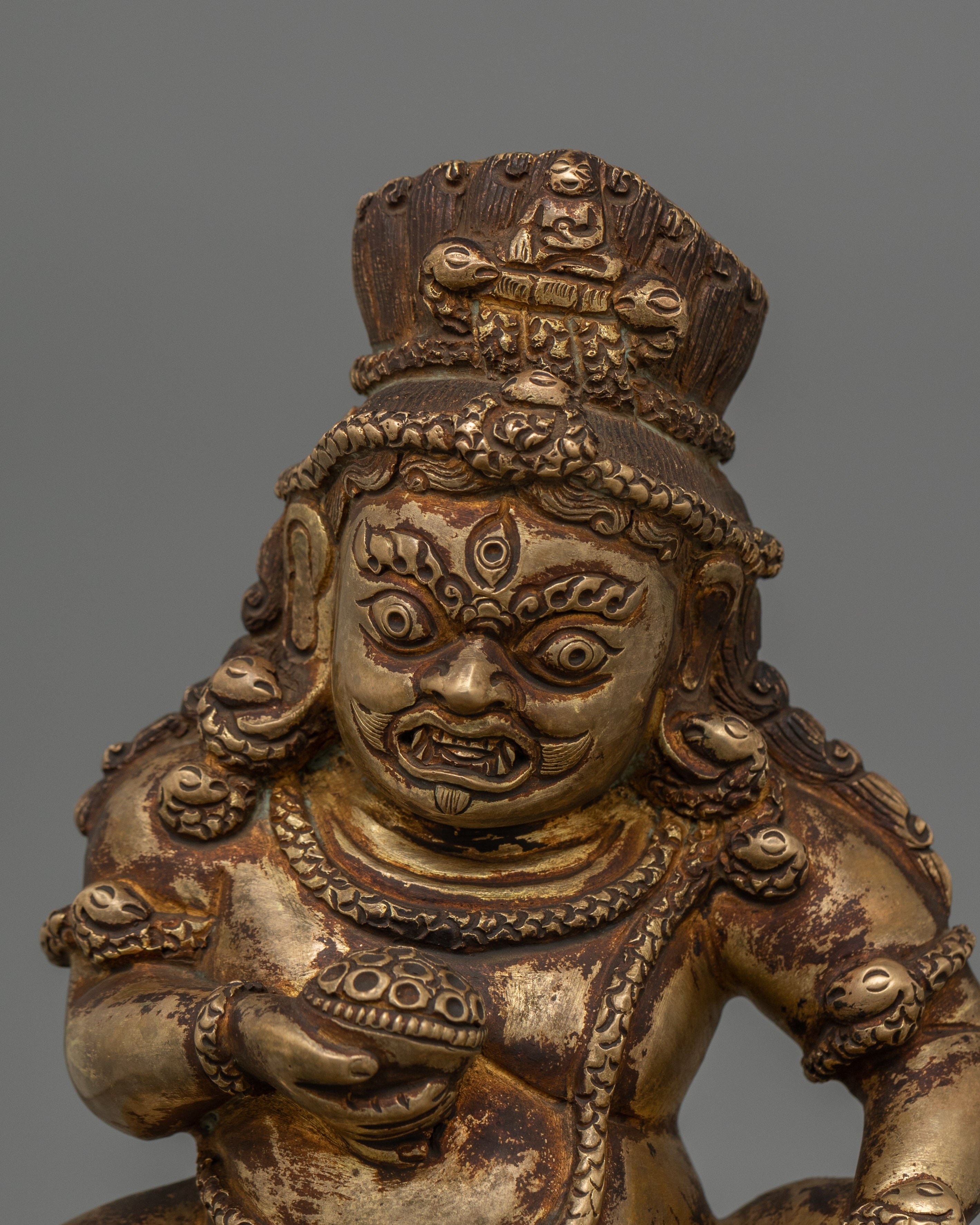 Handcrafted Black Dzambhala Statue | 24K Gold Gilded Artwork