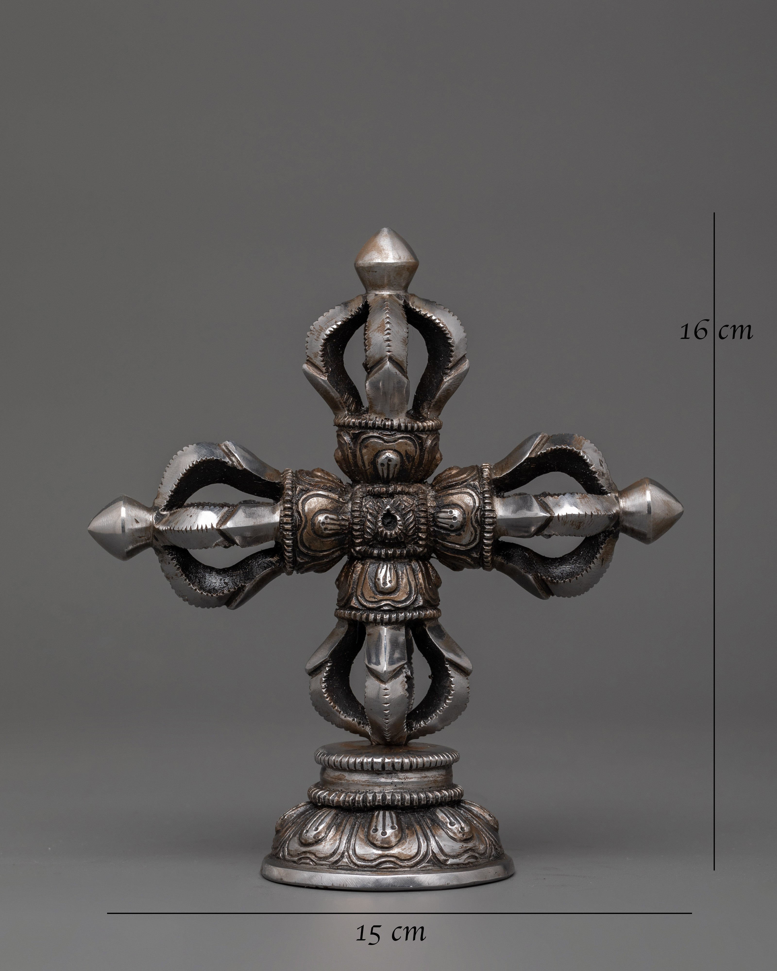 Iron Bishwo Vajra with a Stand Base | Tibetan Double Dorje Sacred Ritual Item