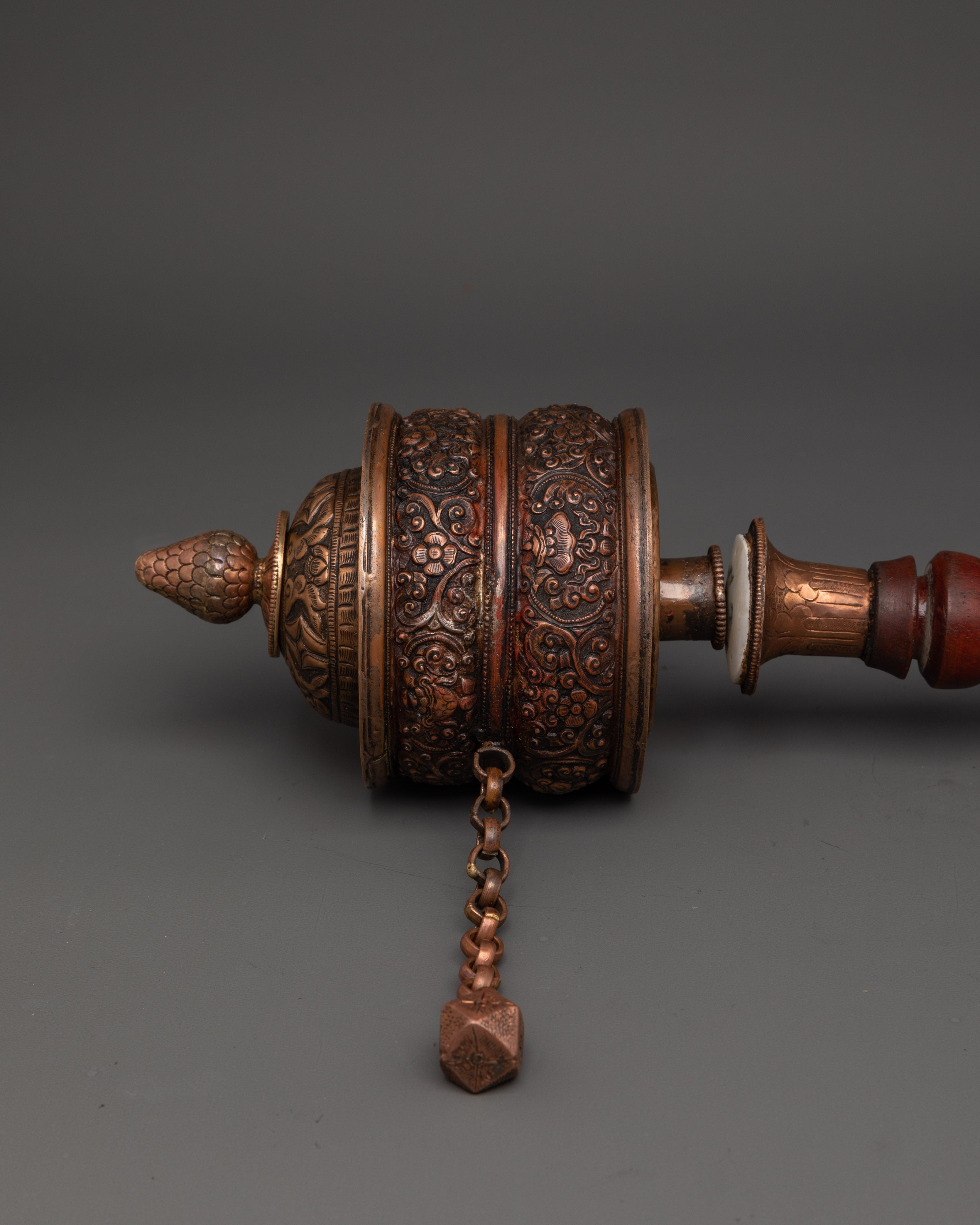Wooden Handle Tibetan  Prayer Wheel | Sacred Buddhist Mantra Spinner