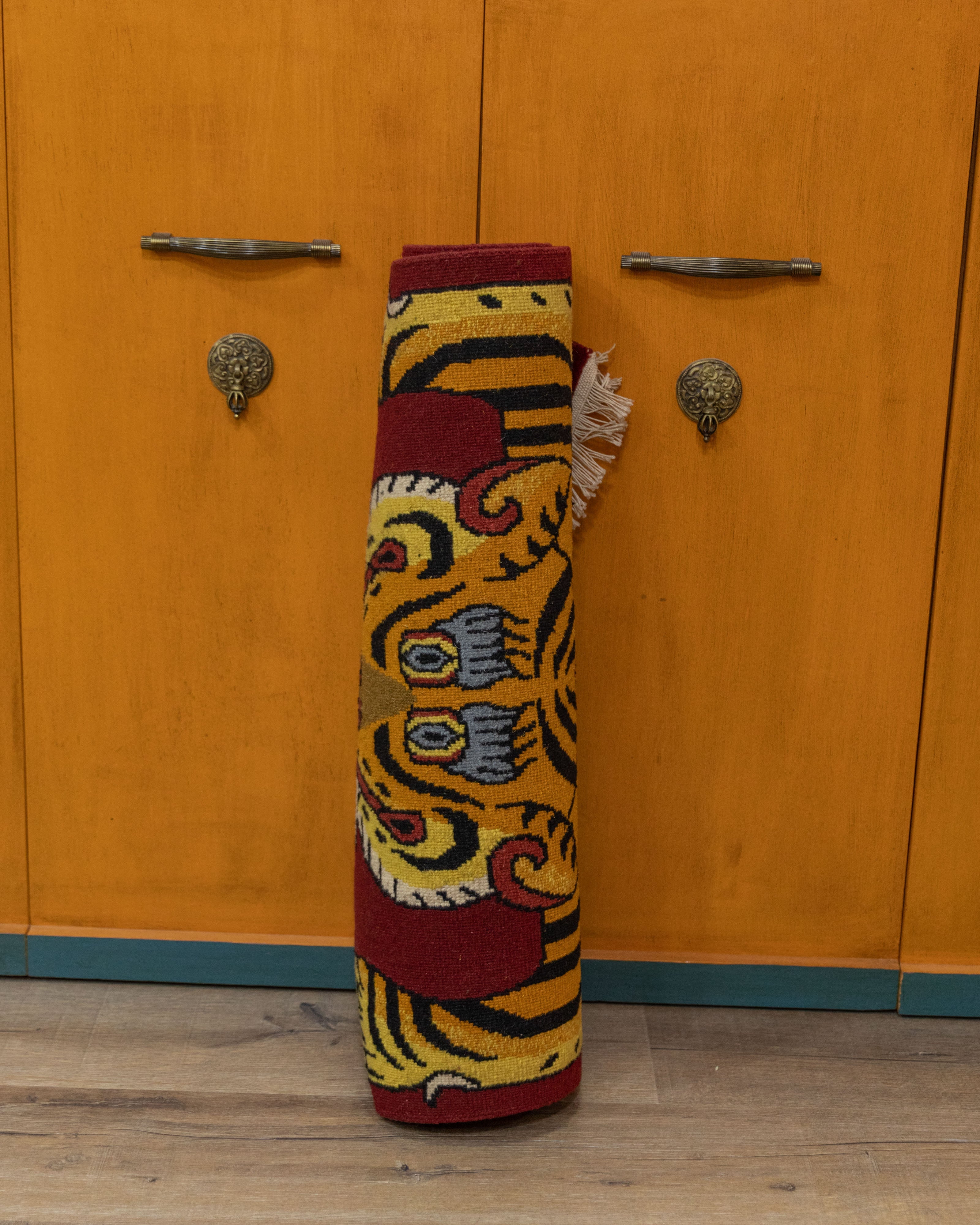 Handwoven Tiger Rug | Tibetan Wool Carpet for Artistic Home Decor