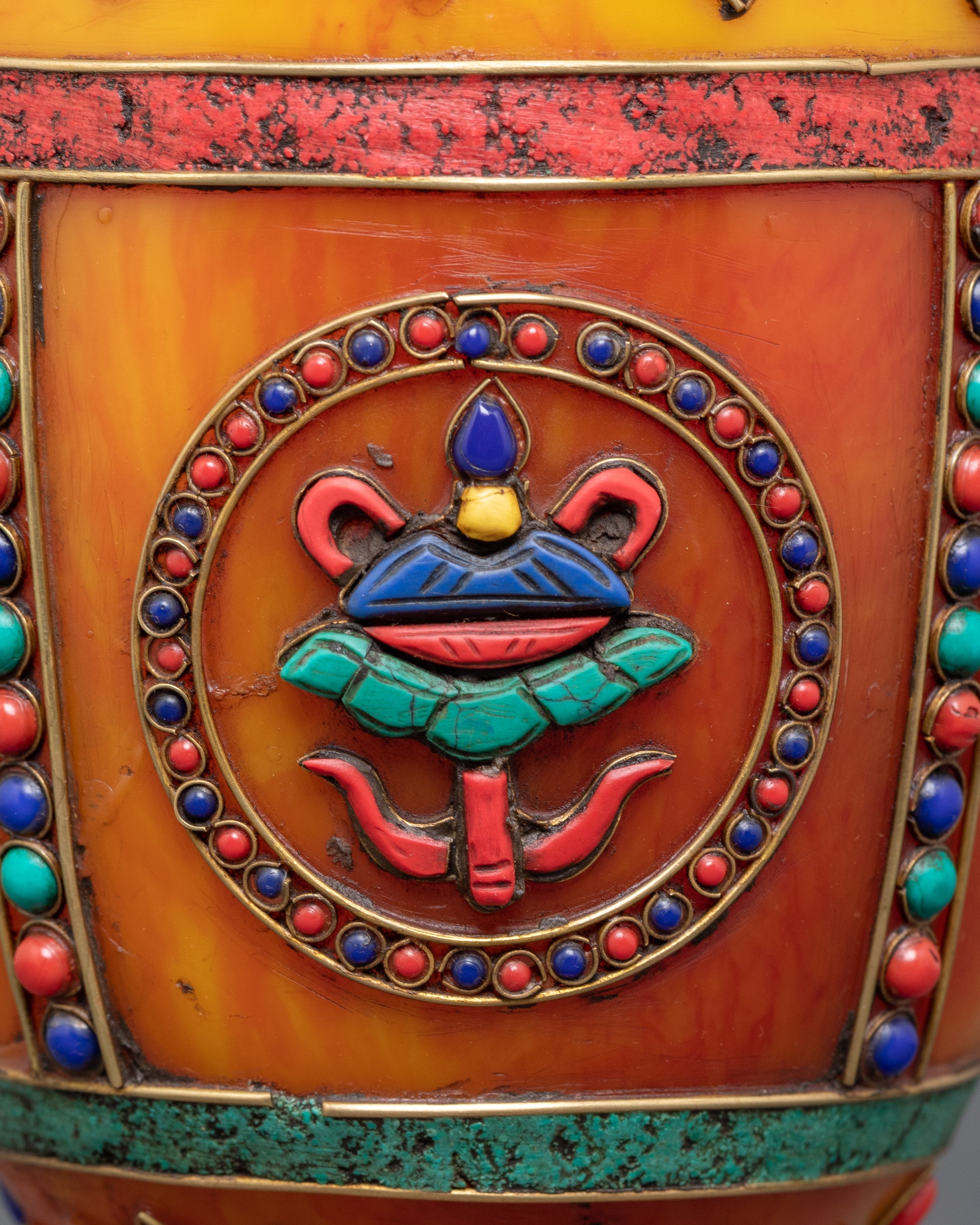 Buddhist Flower Vase Set for Decor | Coral, and Turquoise Stones