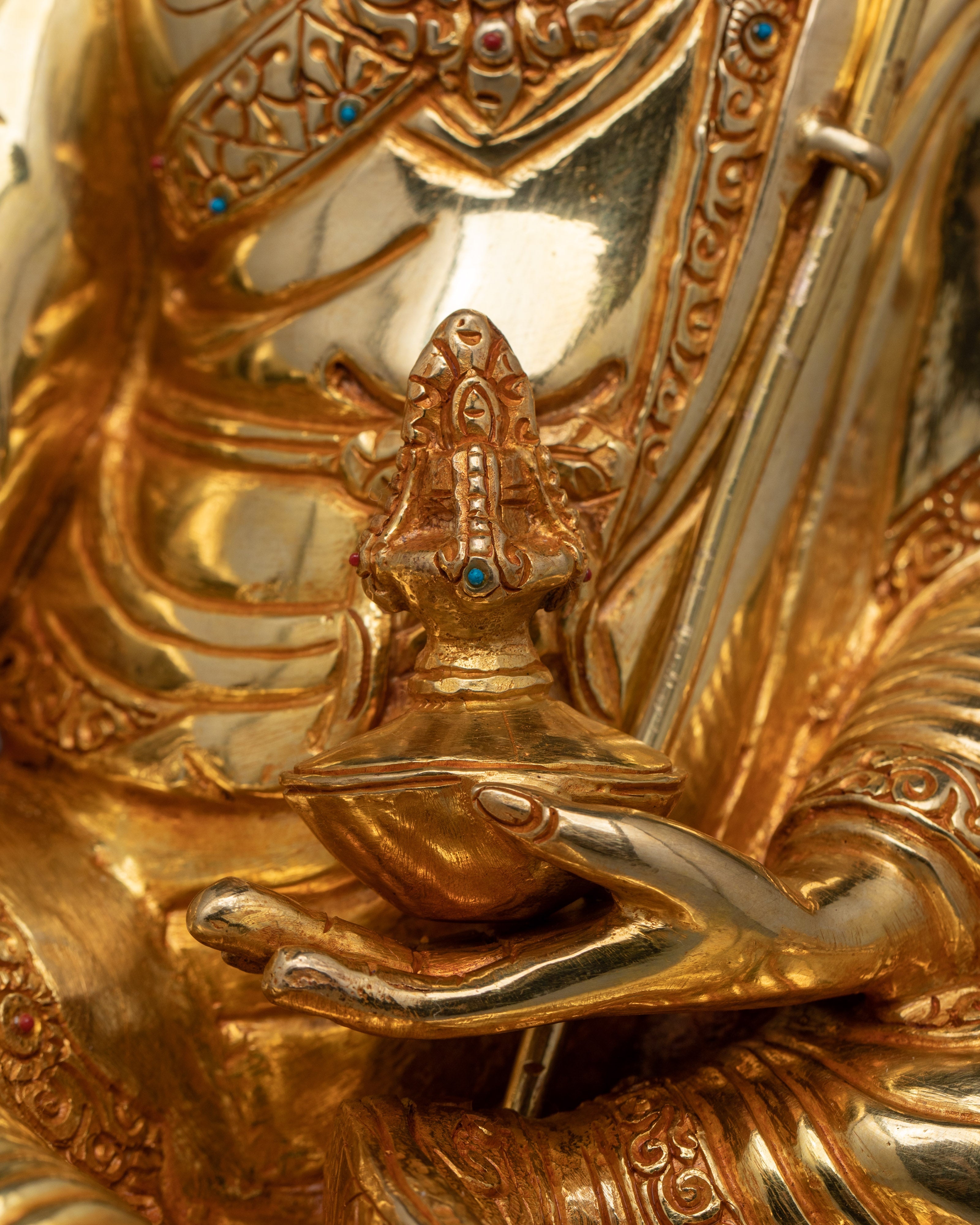 Lotus Born Buddha Guru Rinpoche Statue | 24K Gold Gilded Copper Artwork
