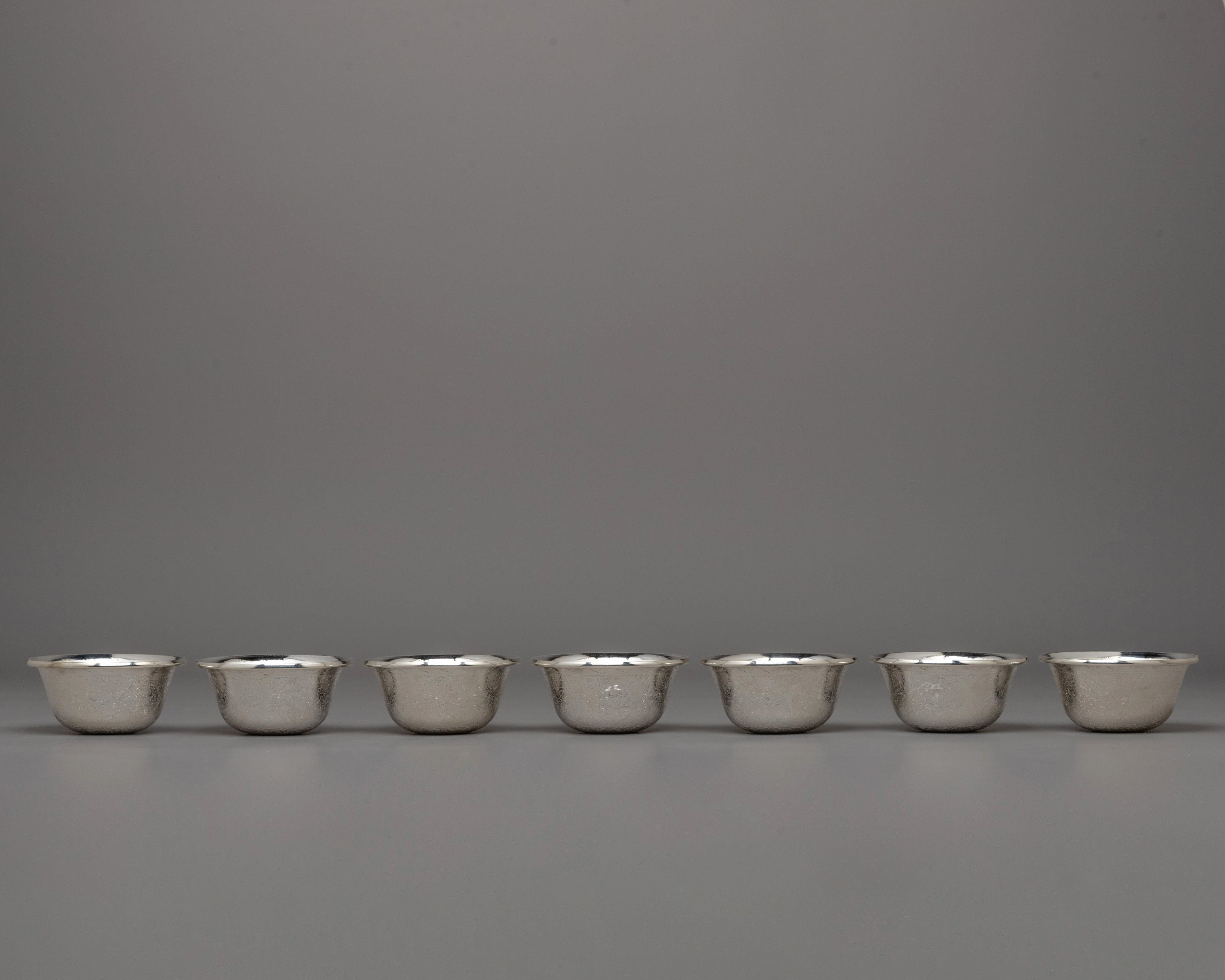 Handcrafted Seven Silver Offering Bowls | Symbolizing Devotion and Spiritual Connection