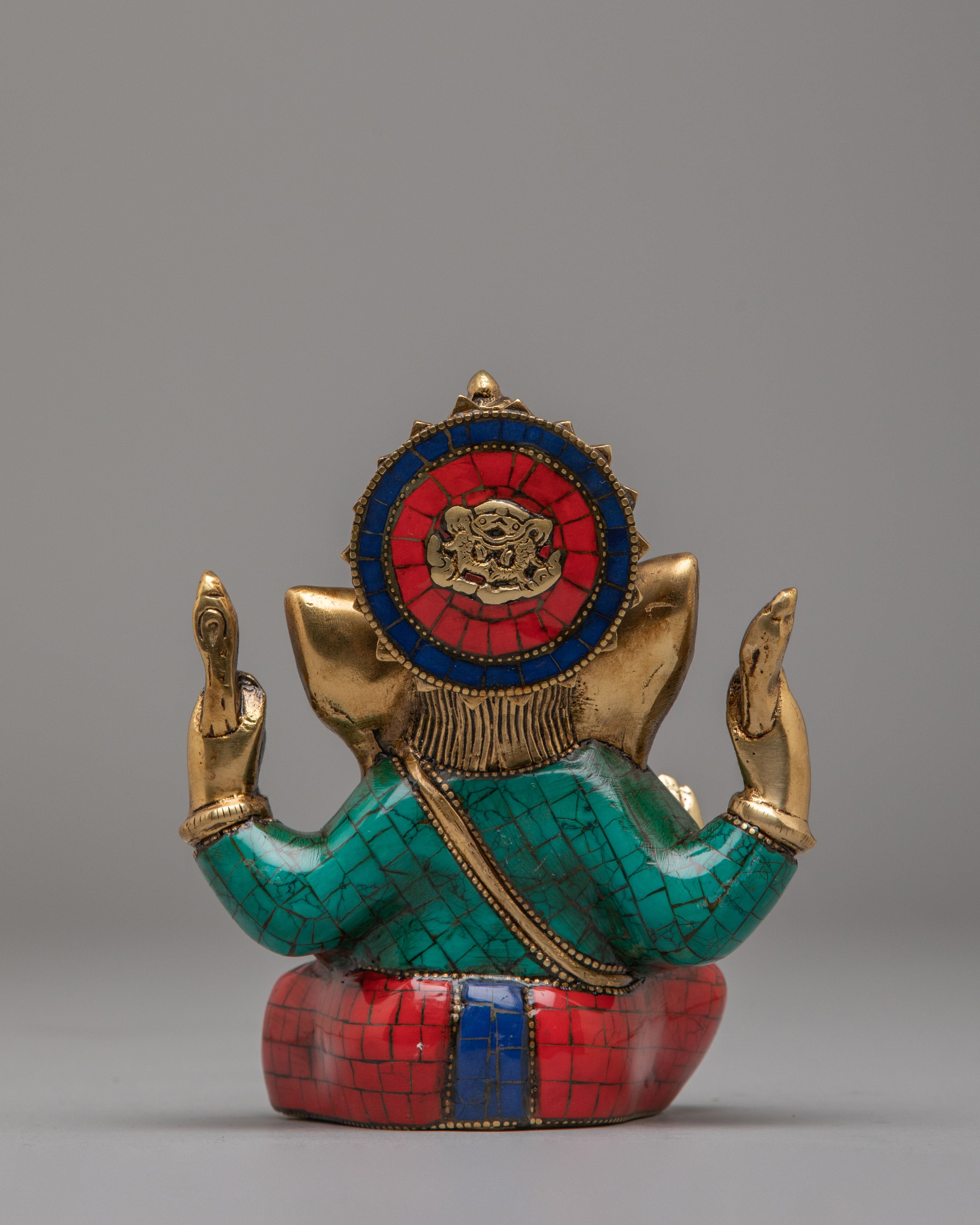 Turquoise Ganesha Statue | Handcrafted Gemstone Brass Hindu Deity Sculpture