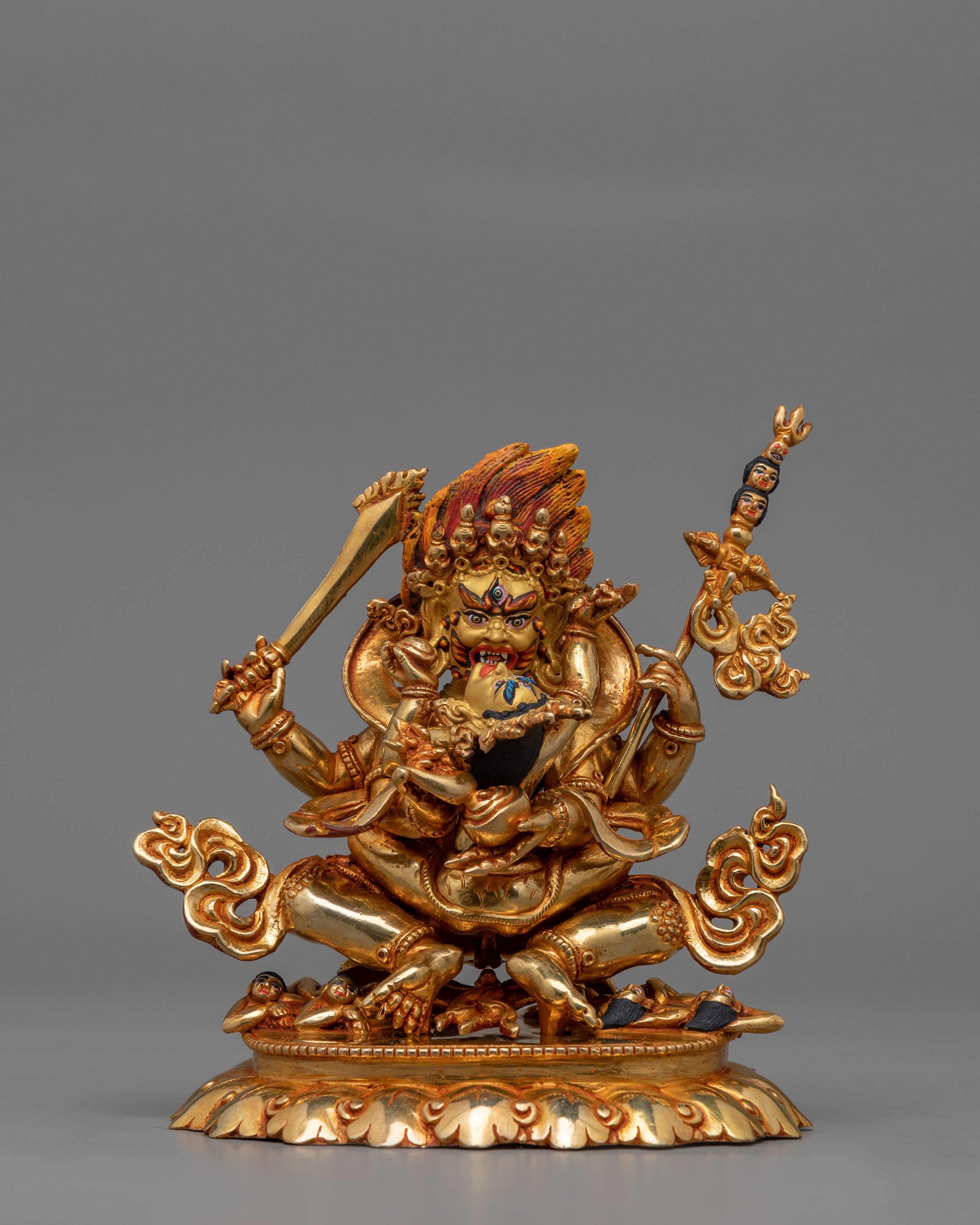 Four Armed Mahakala Mantra Statue | 24k Gold Gilded Artwork
