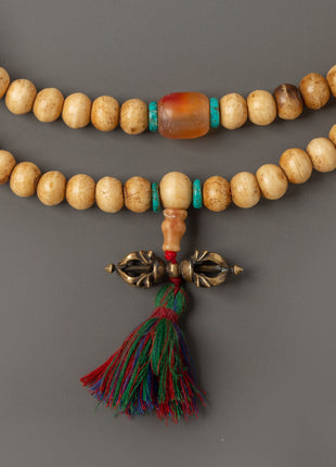 Tibetan Mala Beads with Bronze Vajra | 108 Bead Prayer Necklace