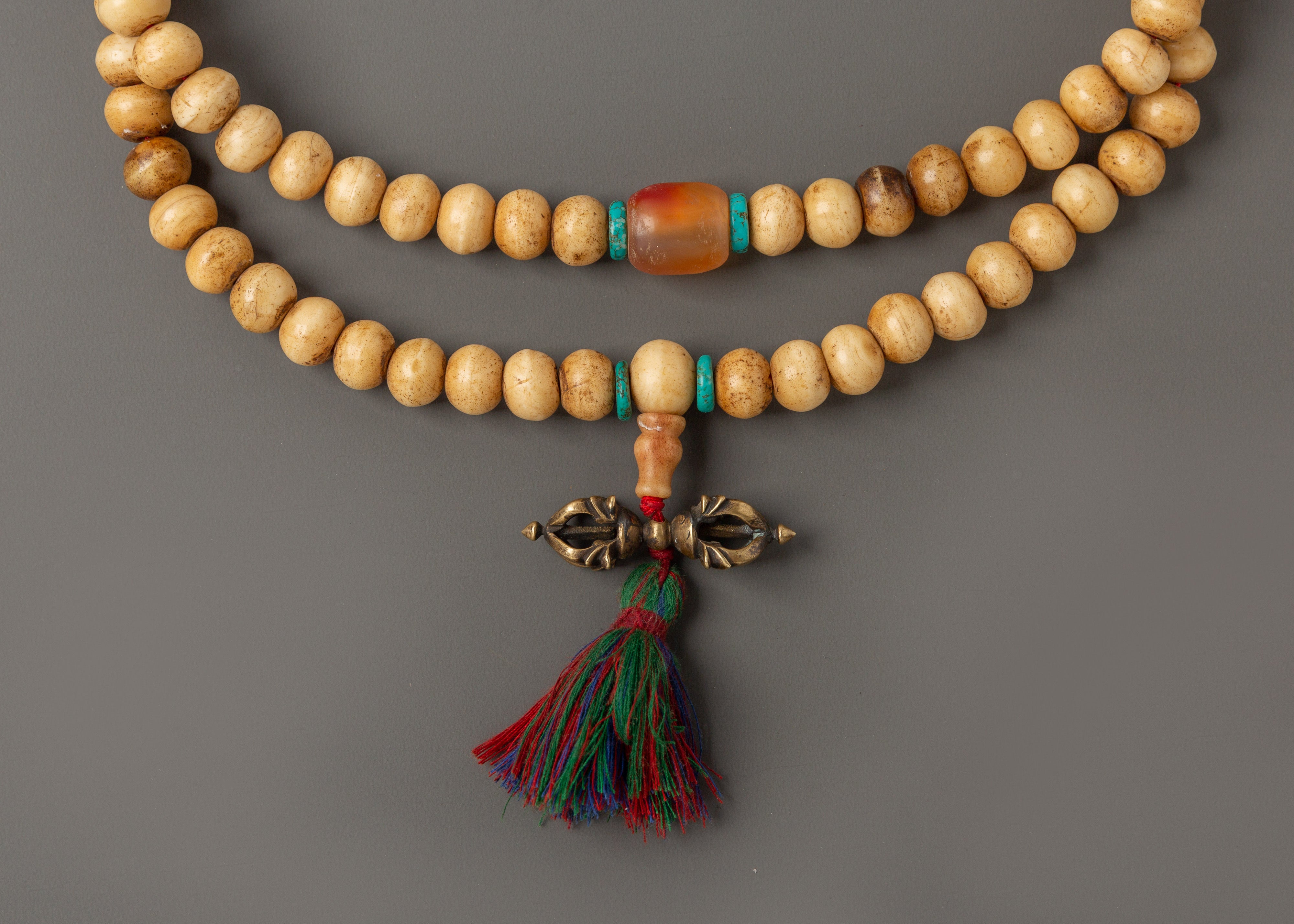 Tibetan Mala Beads with Bronze Vajra | 108 Bead Prayer Necklace