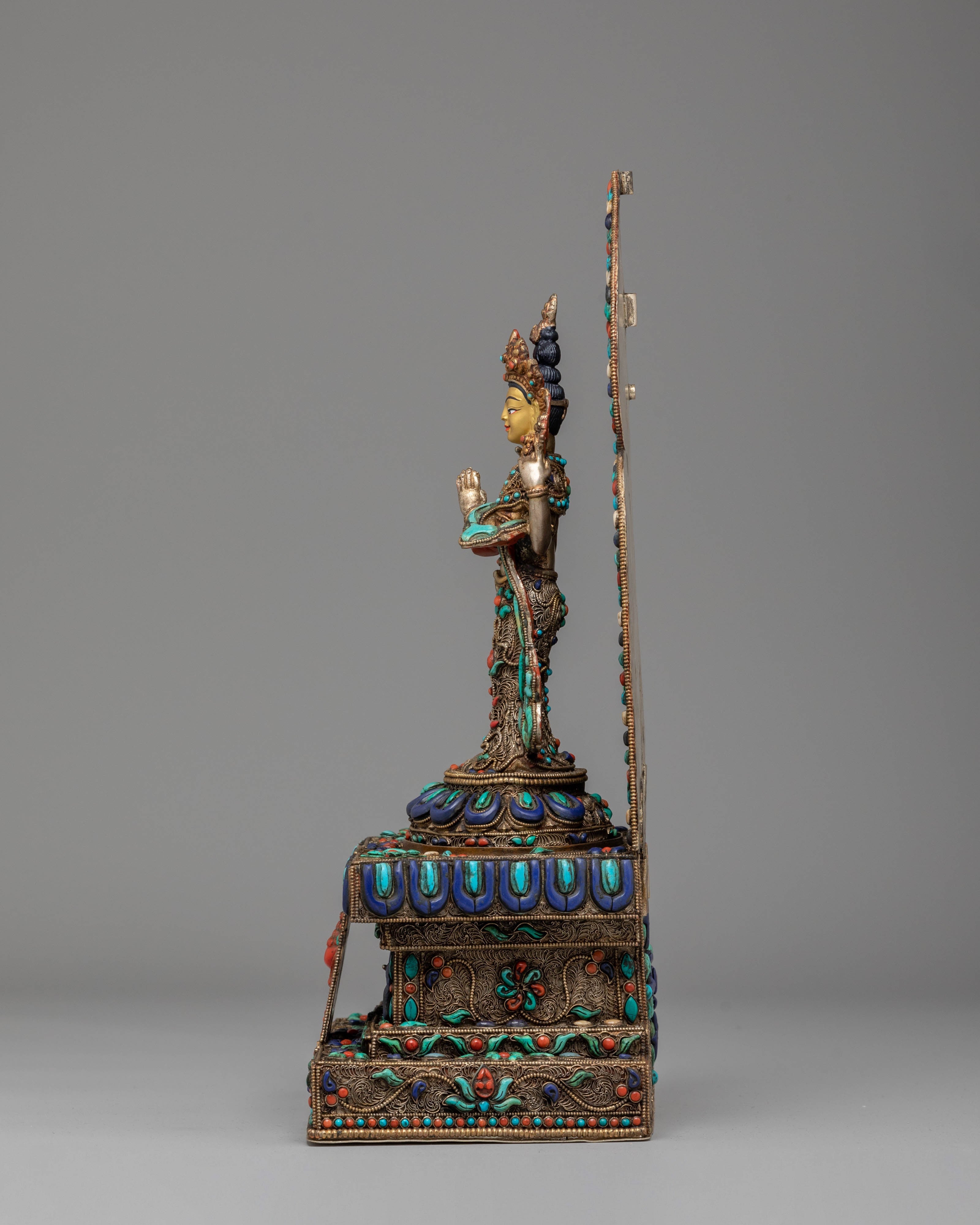 Divine Bodhisattva Standing Chenrezig Statue | Copper & Silver Plated Art