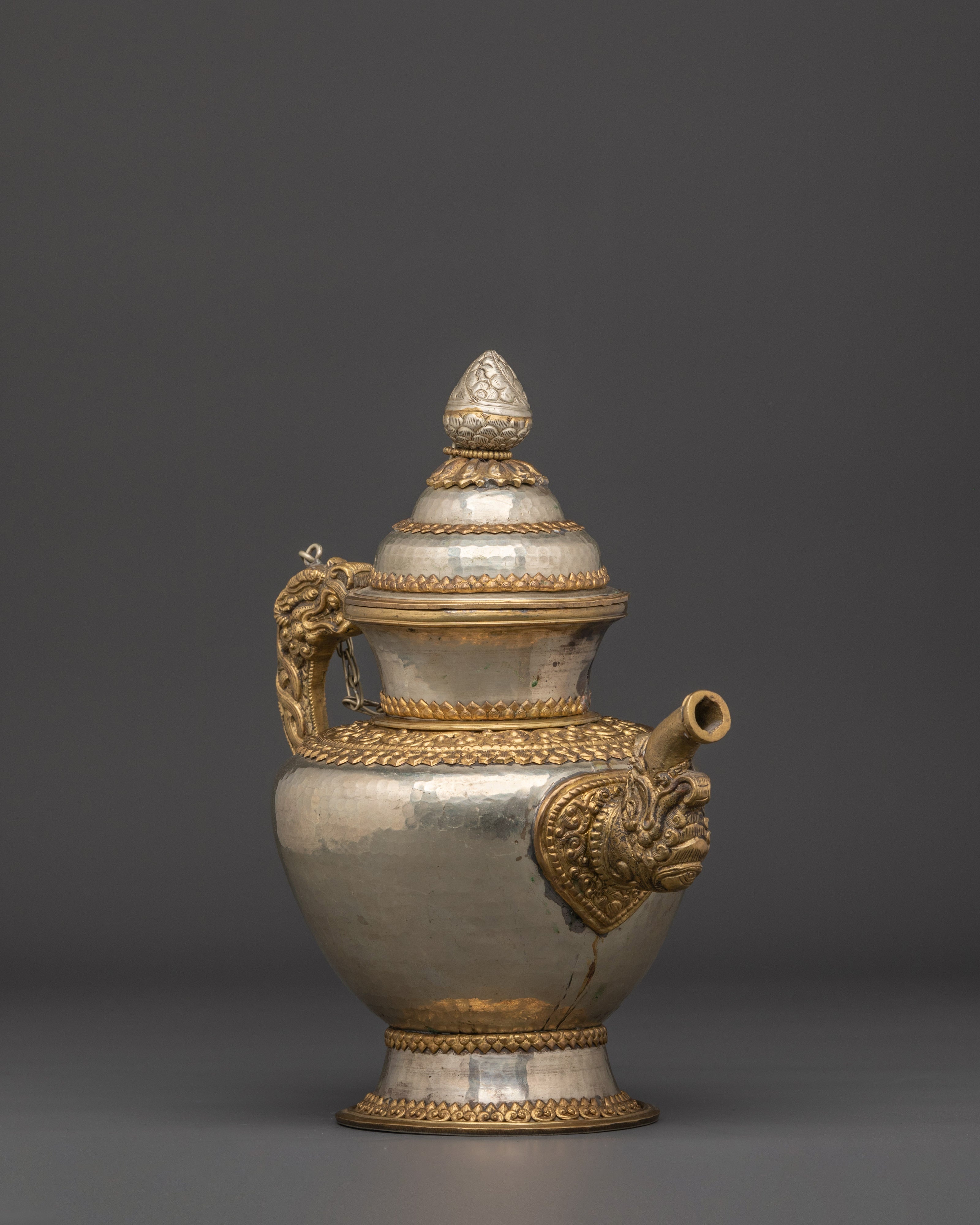 Brass Tea Pot with Motif Handle | Spiritual Decor & Ritual Offering Vessel