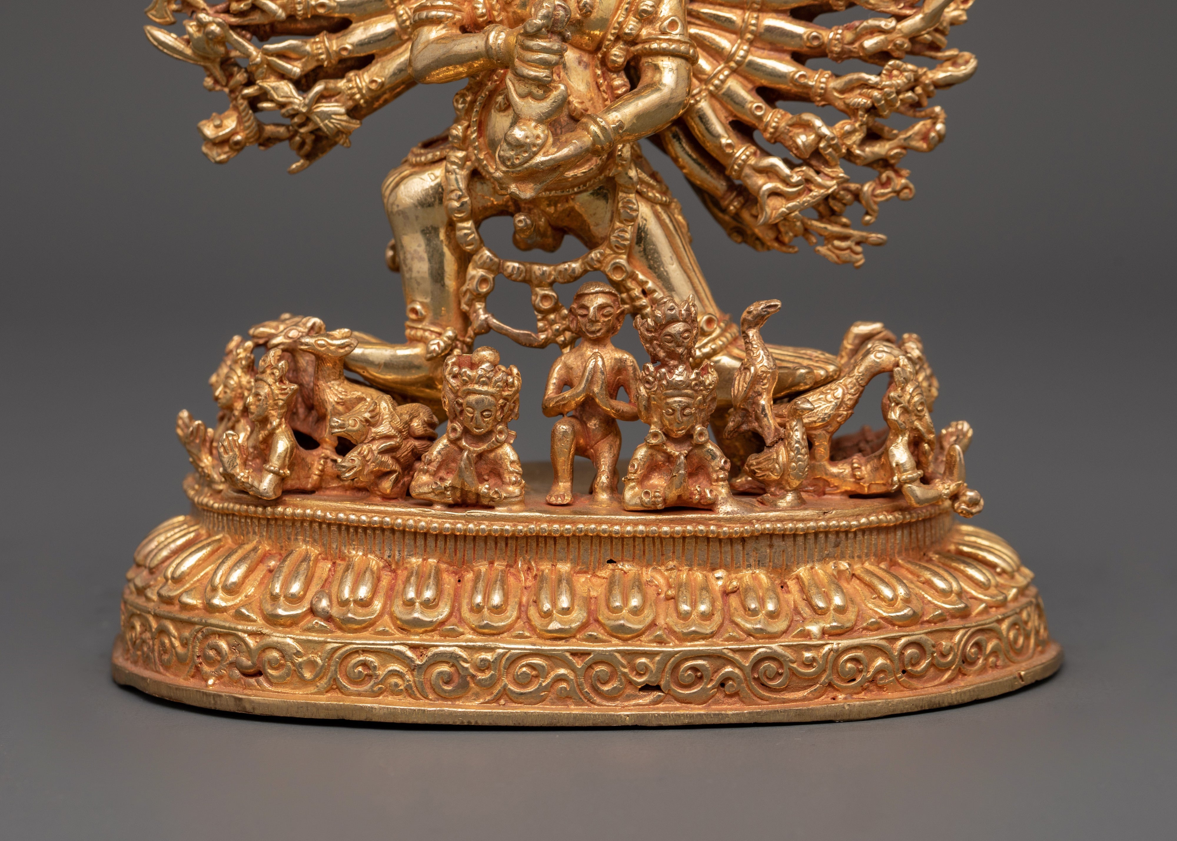 Wrathful Protector Deity, Yamantaka Gold-Plated Statue | Fierce Tibetan Buddhist Guardian