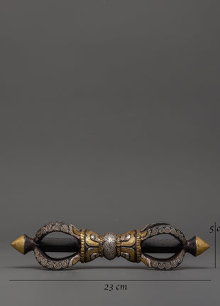 Iron Vajra with Silver & Brass Inlay | Handcrafted Tibetan Ritual Dorje