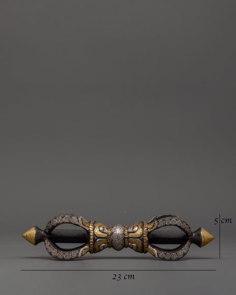 Iron Vajra with Silver & Brass Inlay | Handcrafted Tibetan Ritual Dorje