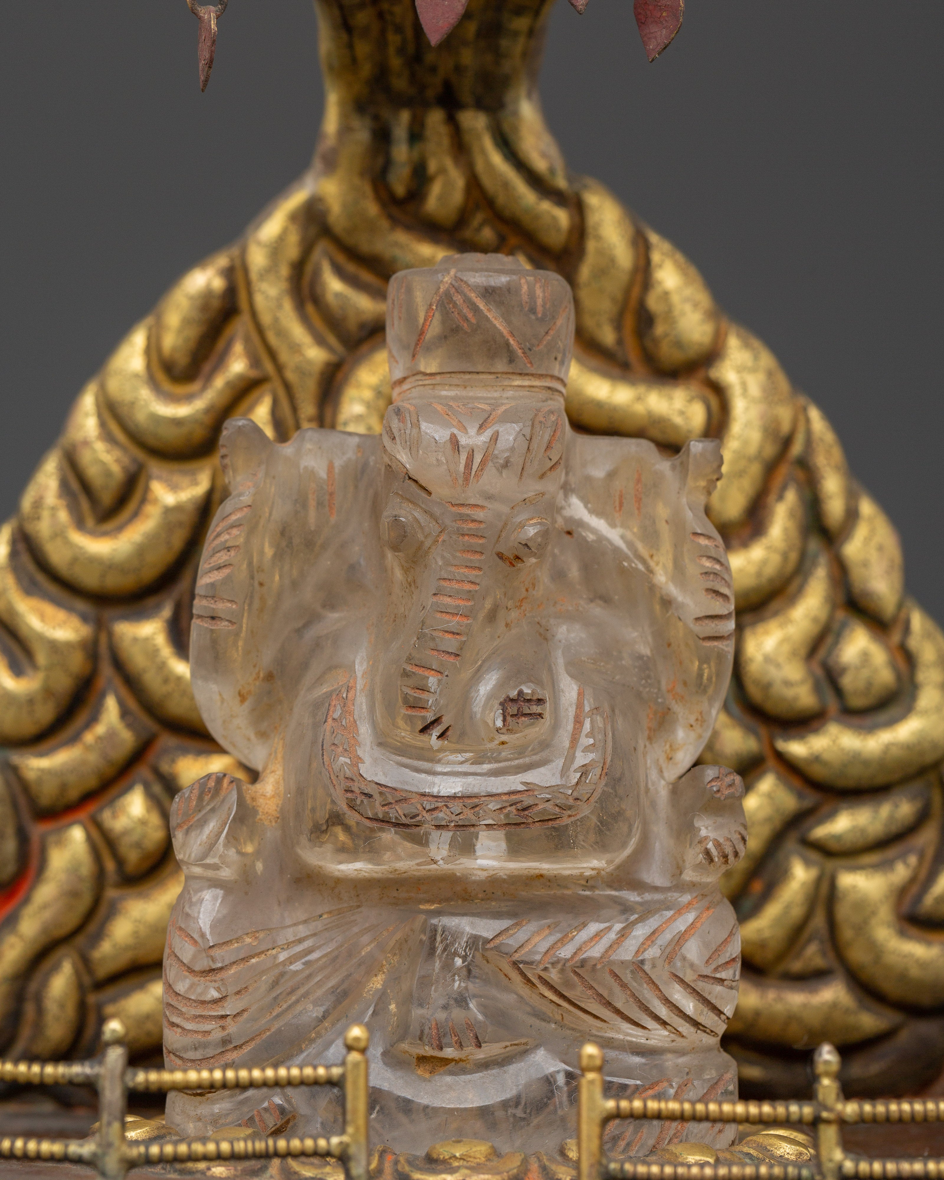 Handcrafted Crystal Ganesh Statue with Throne | Gold Plated Copper Base