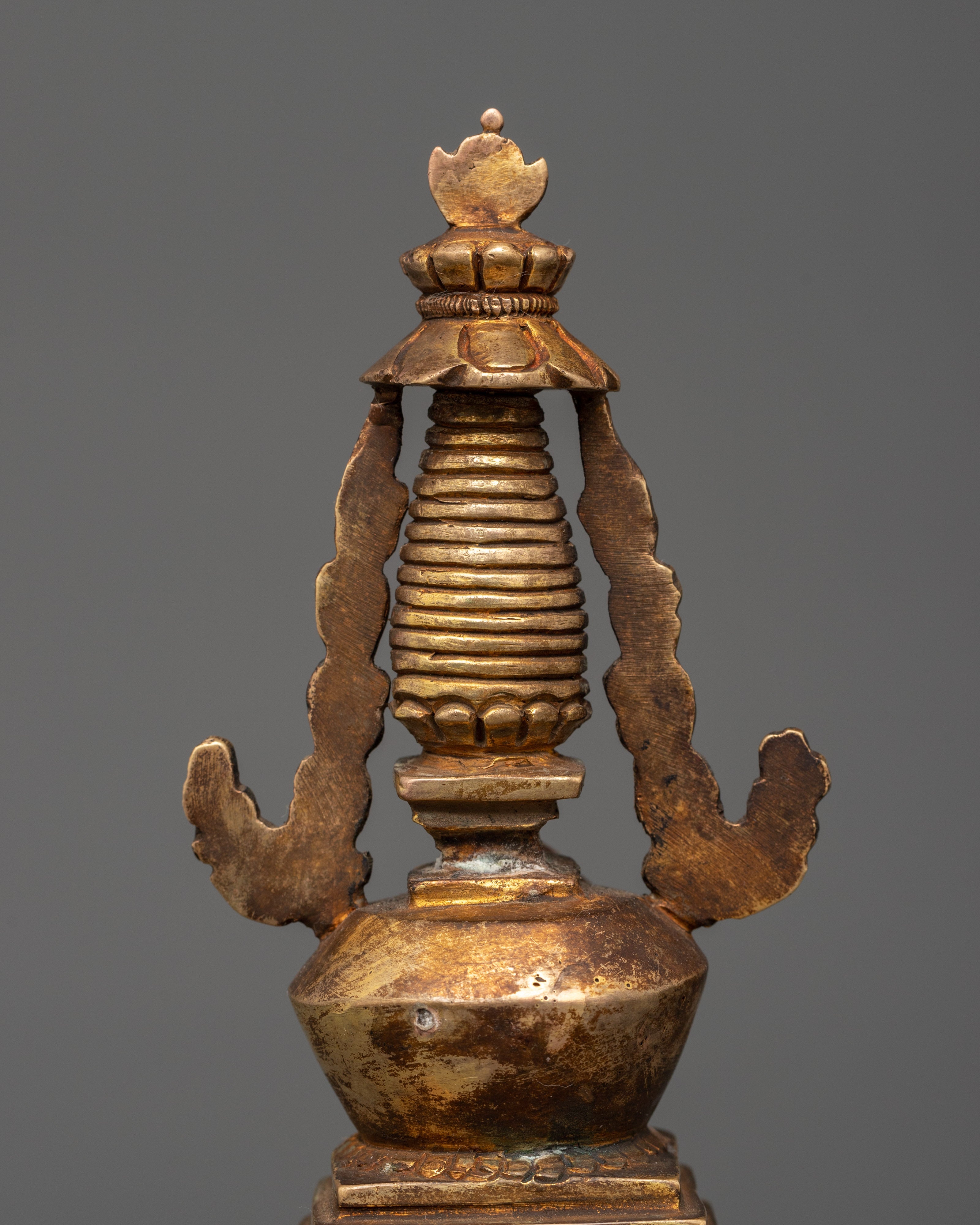 Antique Copper Stupa Statue | Tibetan Buddhist Symbol of Enlightenment