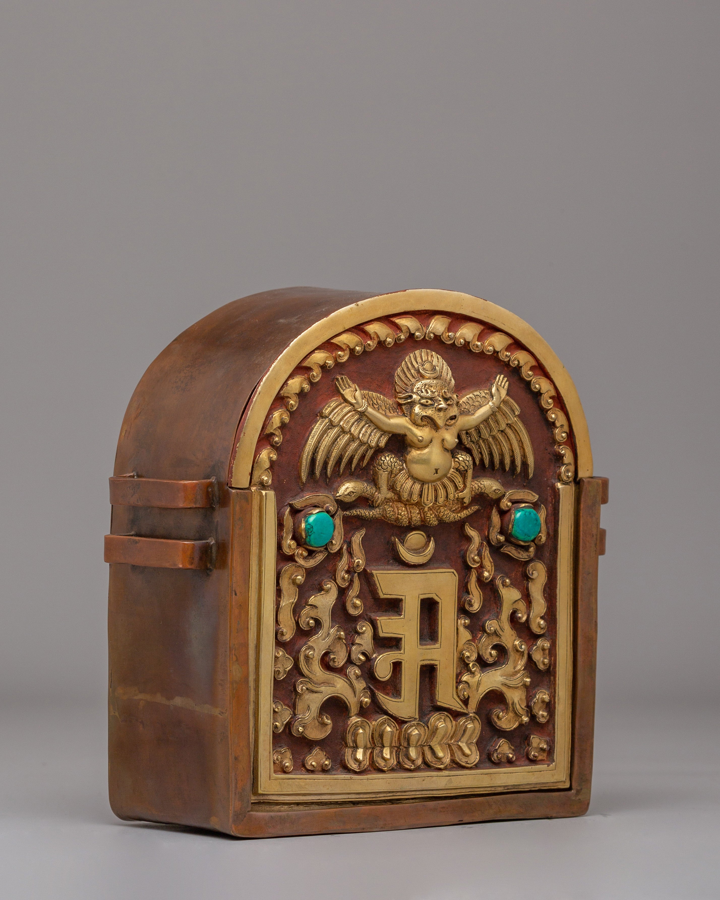 Handmade Garuda Ghau Box | Oxidized Copper with Gold Plating