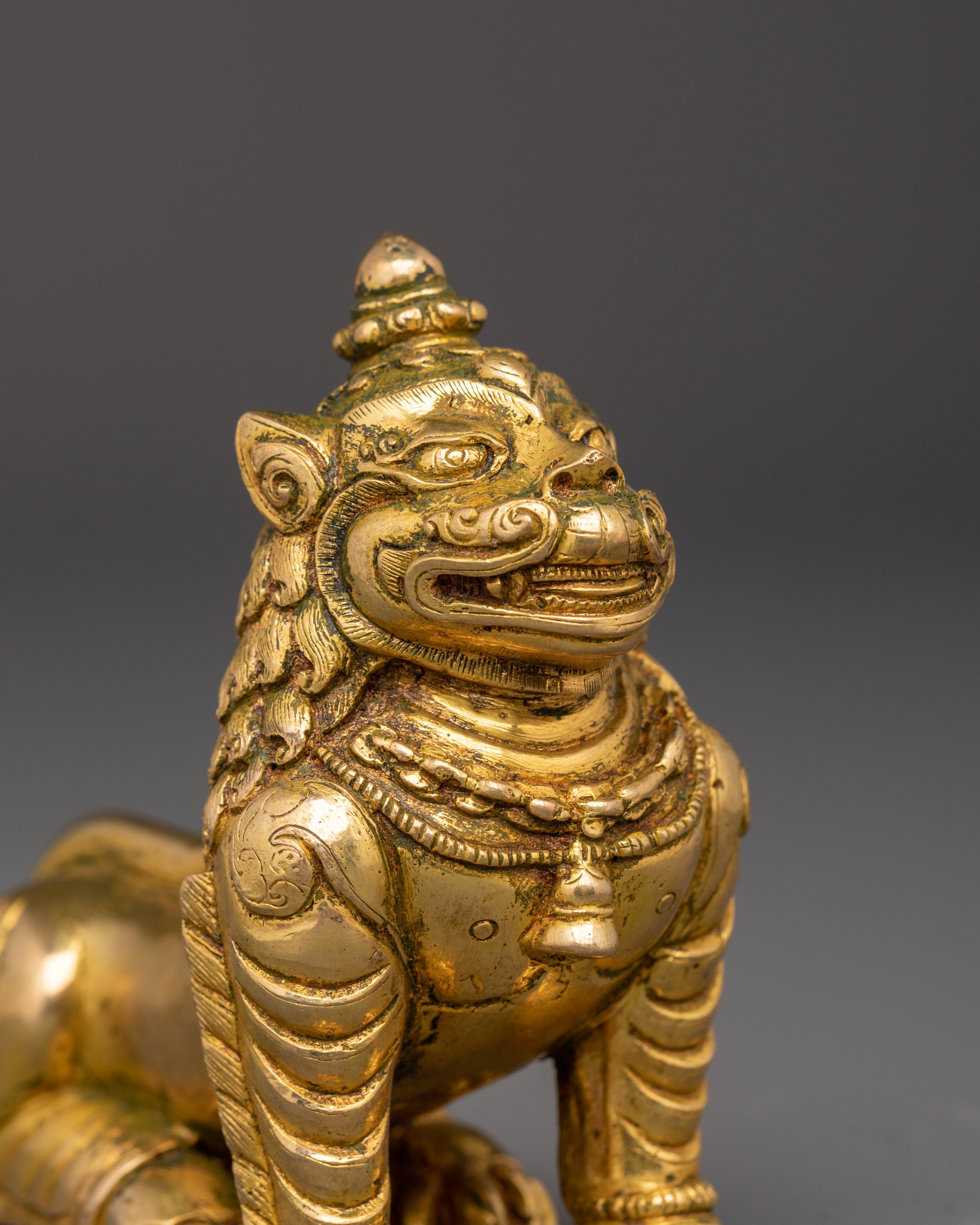 Handmade Lion Set Sculpture | Copper & Gold Plated Protective Decor