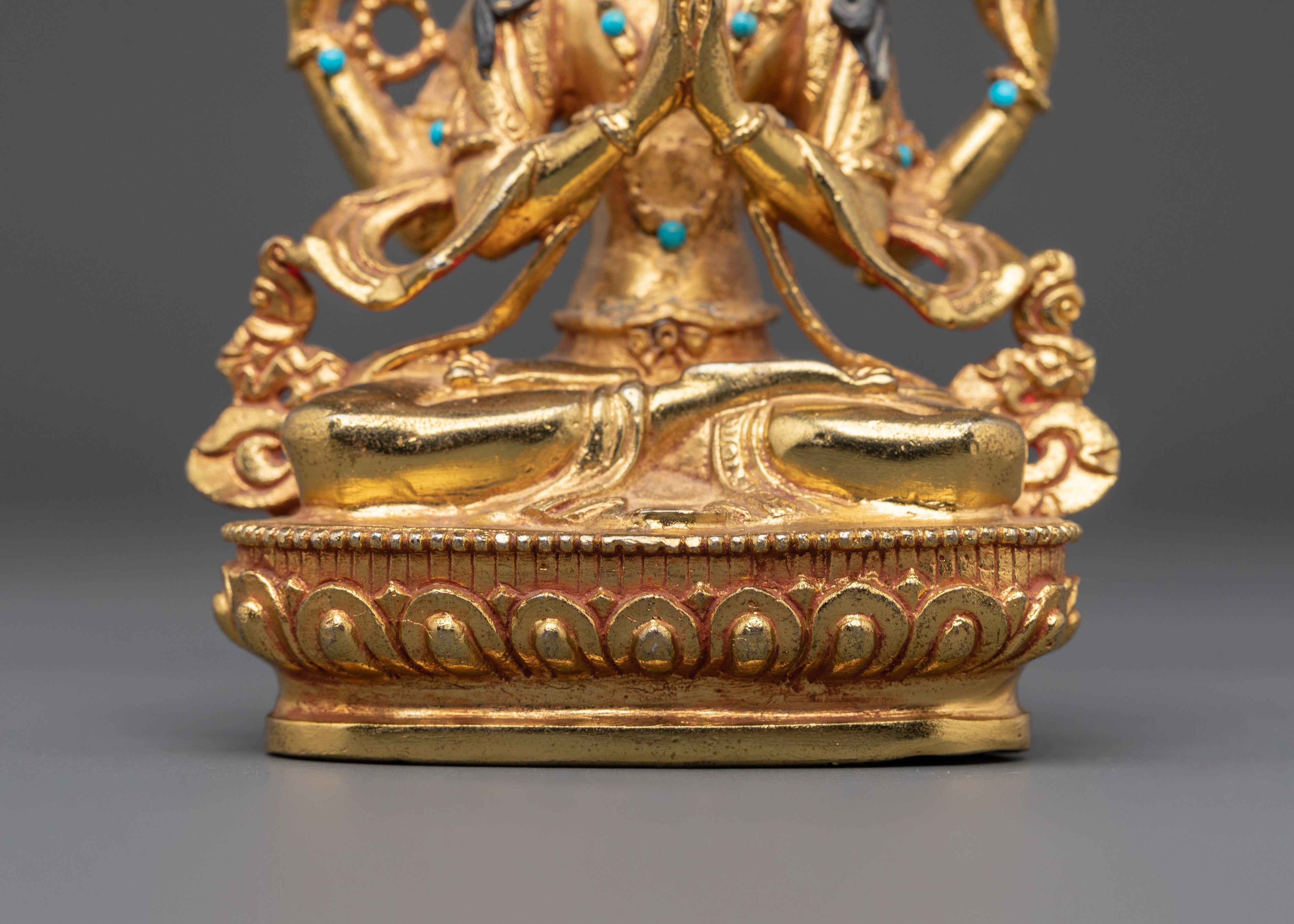 Turquoise Coral Inlaid Chenrezig Statue | Statue For Decor