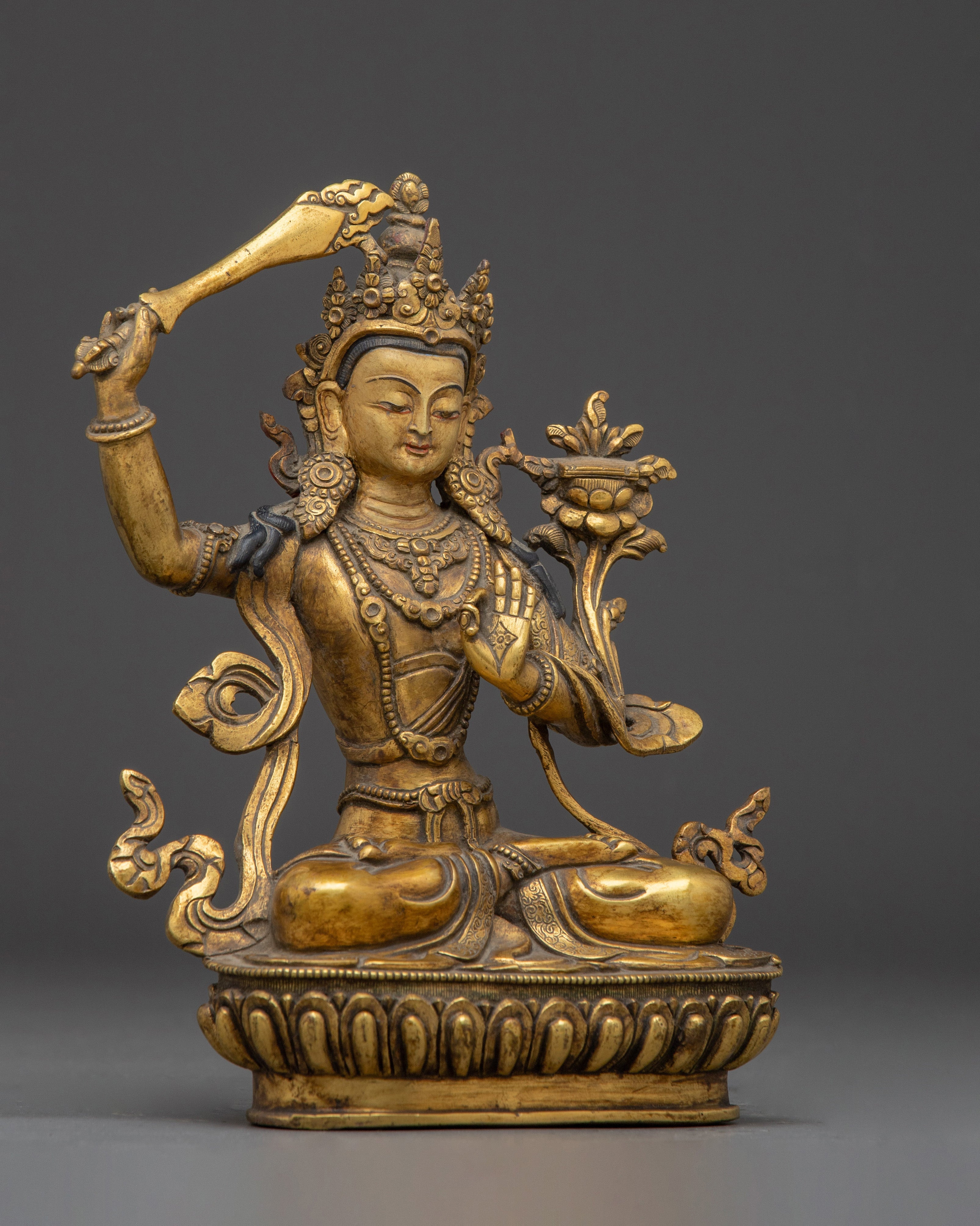 Knowledge Deity Manjughosa Statue | Buddhist Wisdom and Protection Sculpture