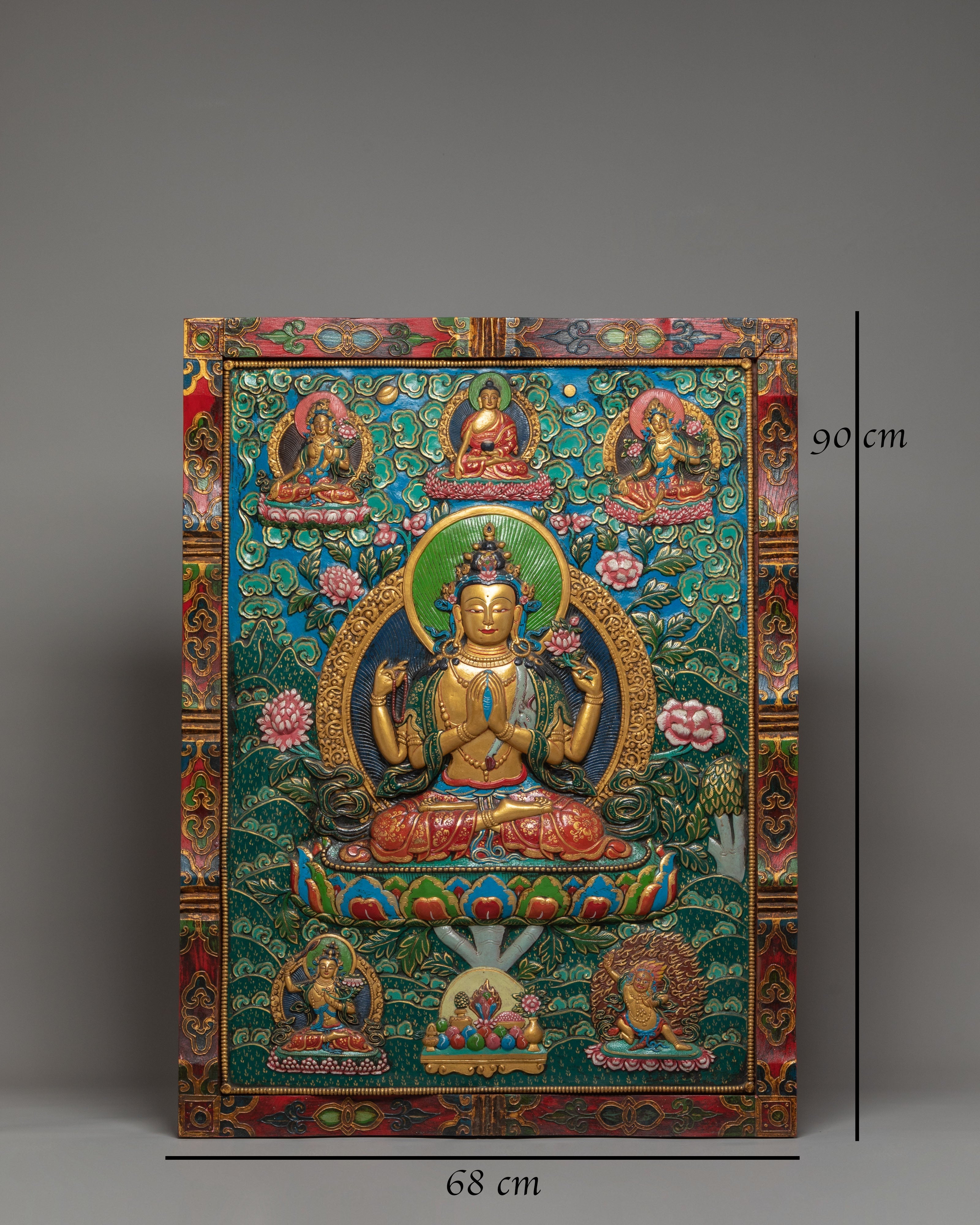 Bodhisattva Chenresig Thangka Wall Hanging | Tibetan Avalokiteshvara Decor