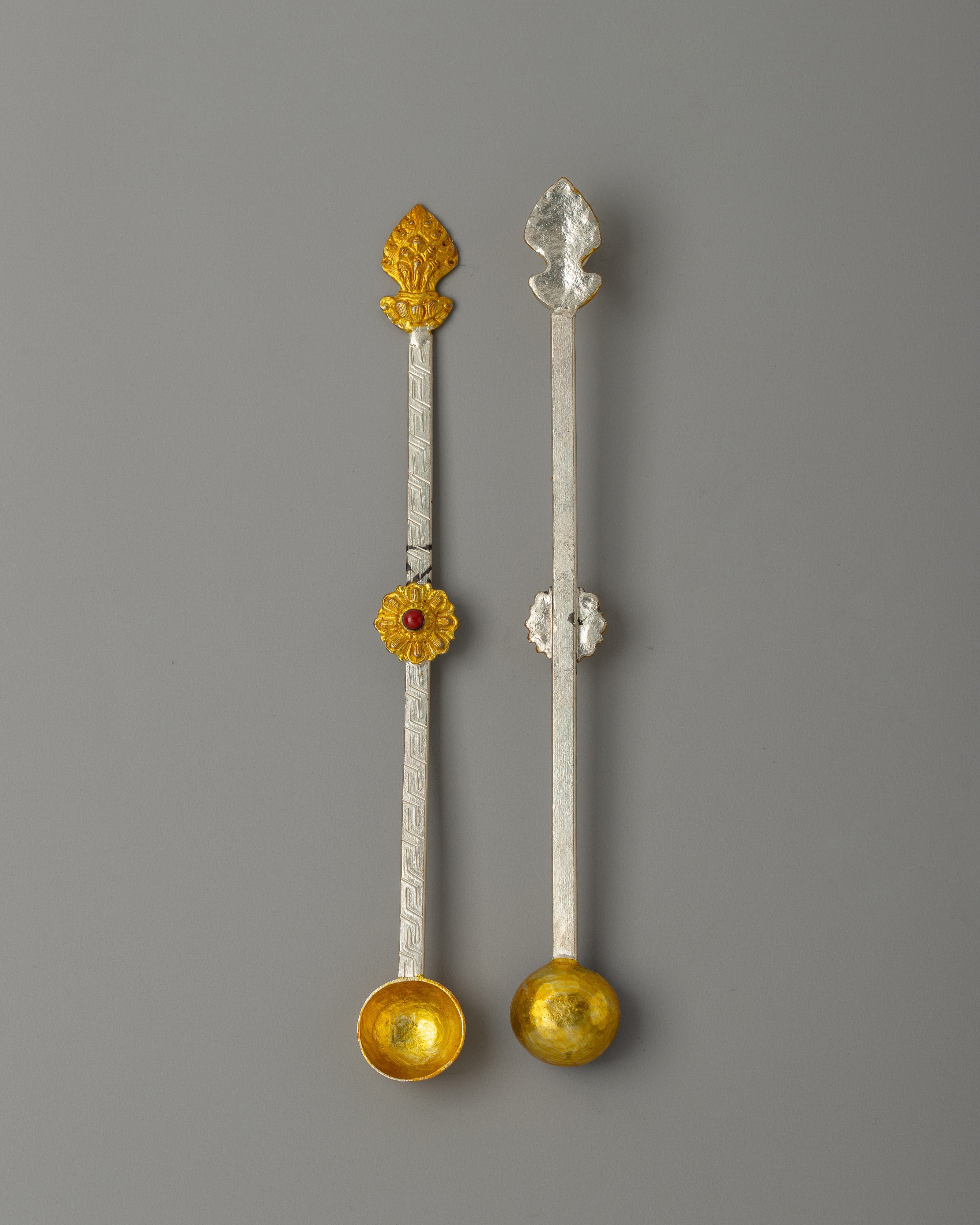 Altar Spoon Set with Electro Gold Plating | Tibetan Ritual Tool